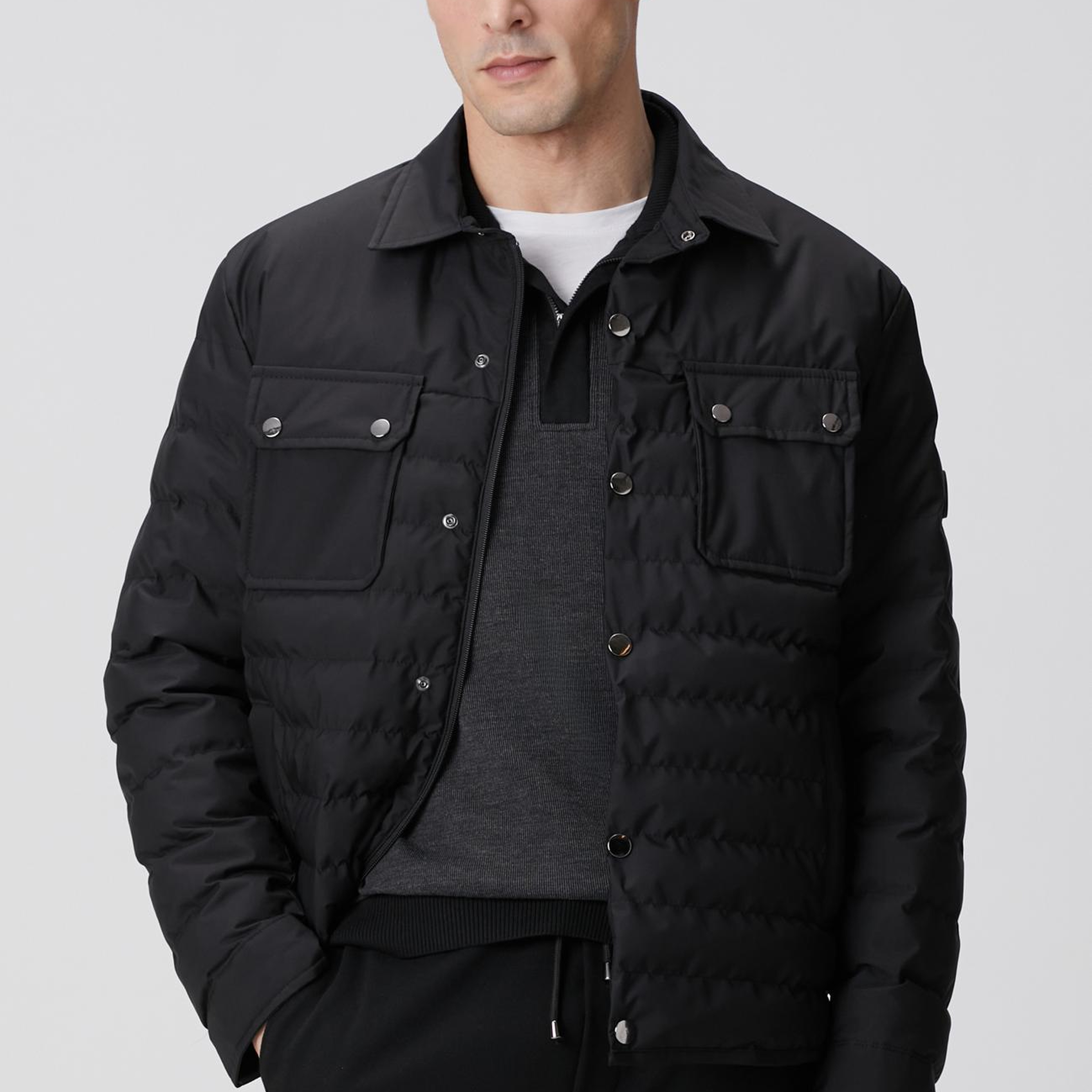 Network Erkek Siyah Yan Cep Detaylı Kapitone Coat Ceket