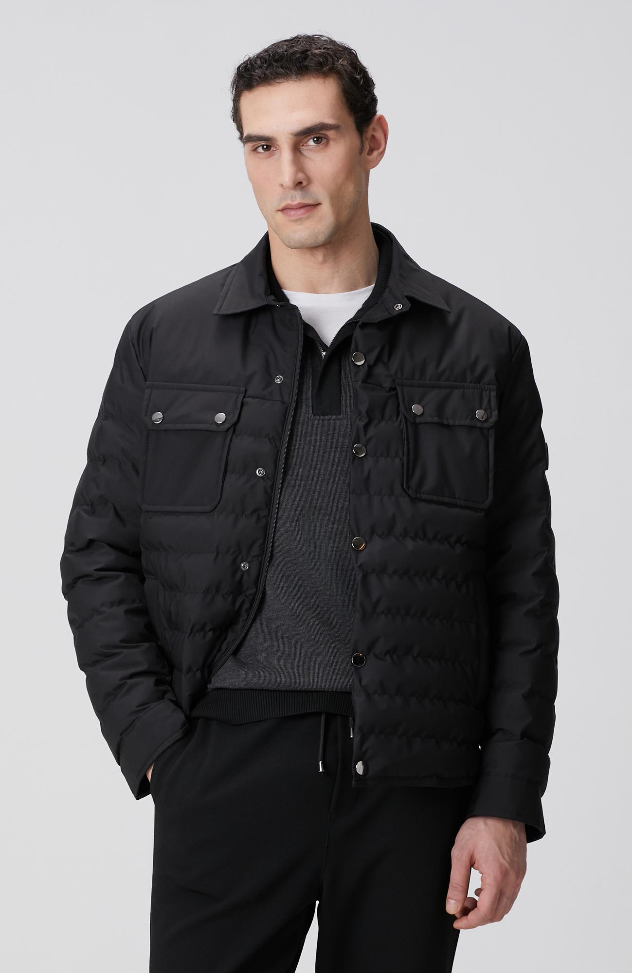 Network Erkek Siyah Yan Cep Detaylı Kapitone Coat Ceket