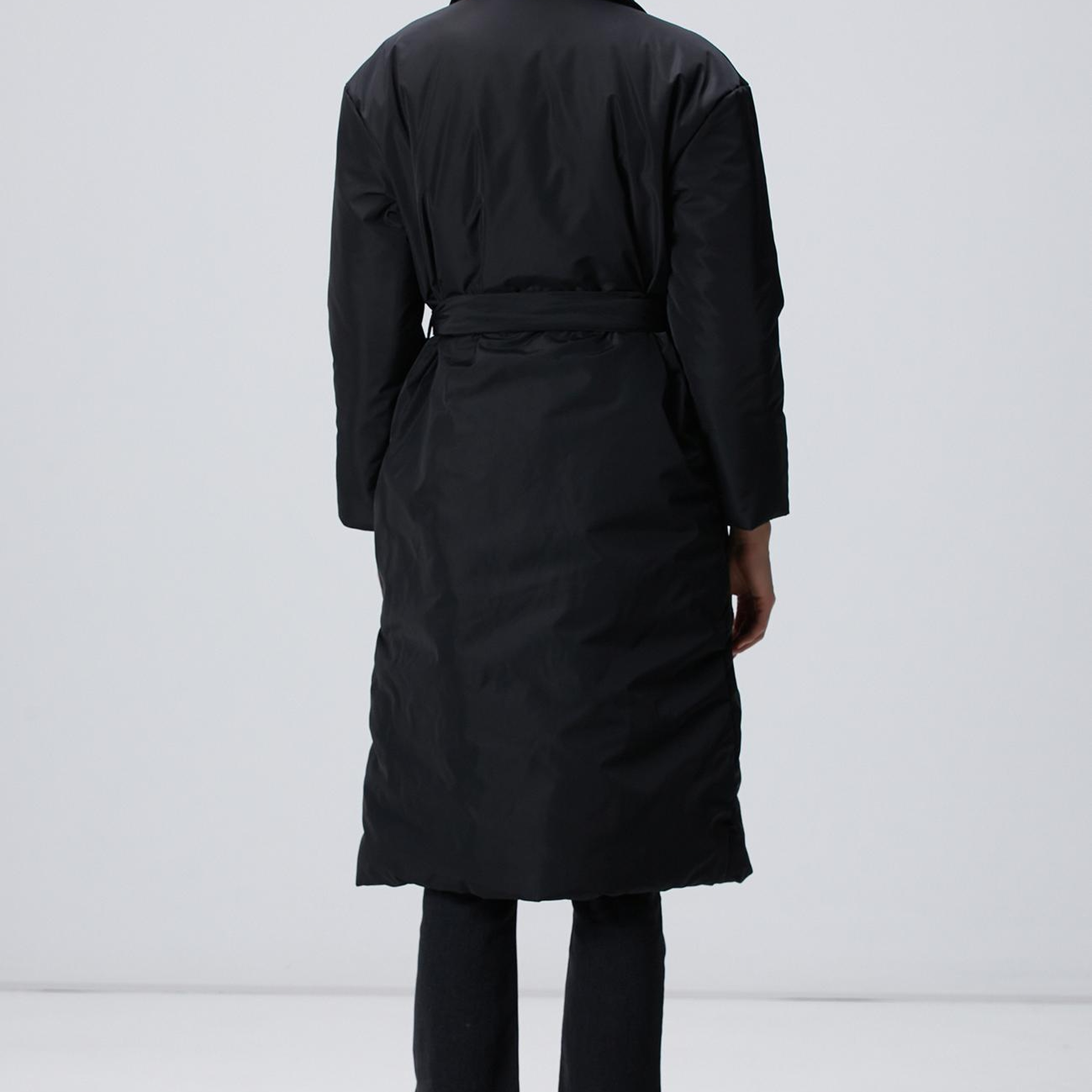 Network Kadın Siyah Belden Kuşaklı Uzun Kaban