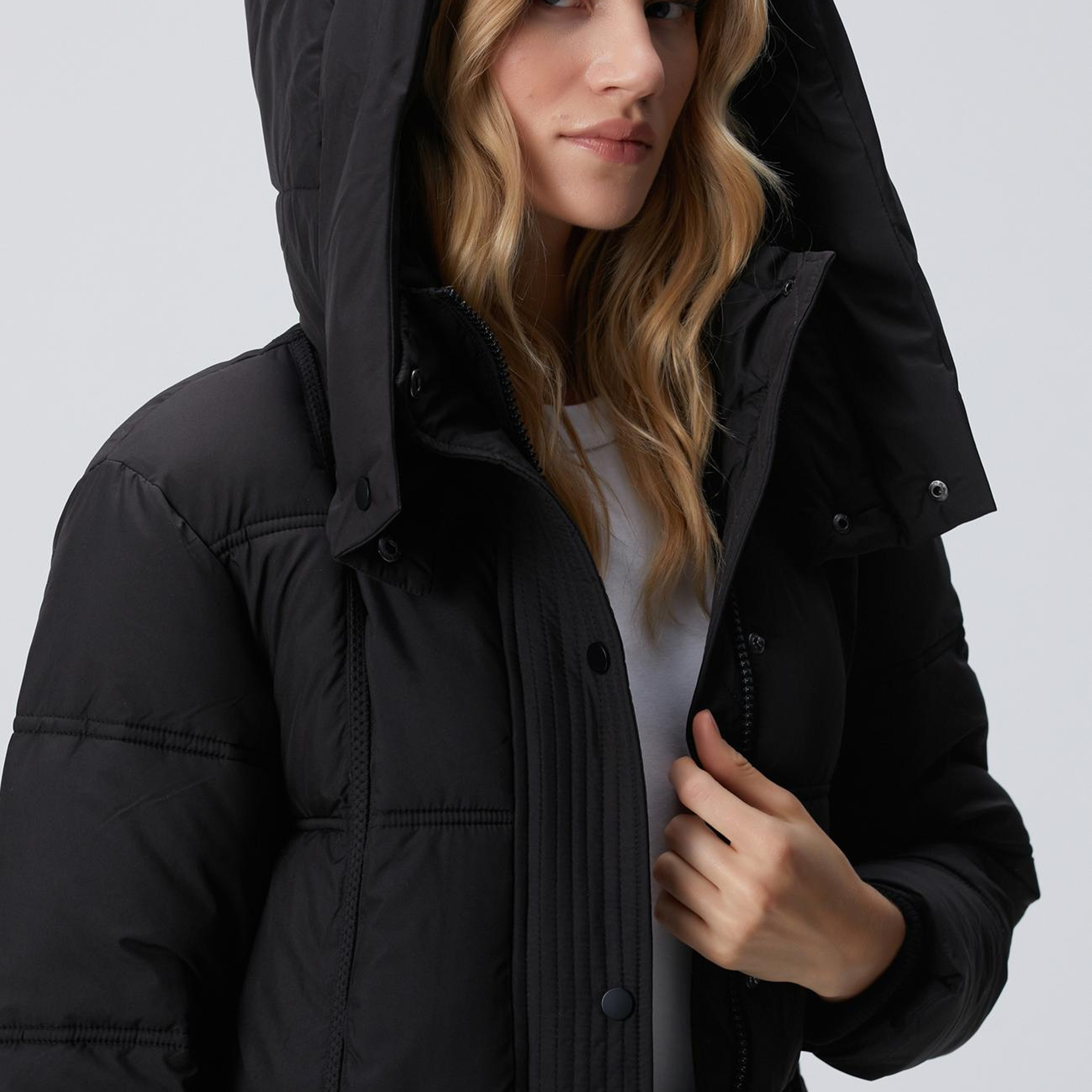 Network Kadın Siyah Kapülonlu Kapitoneli Uzun Kaban