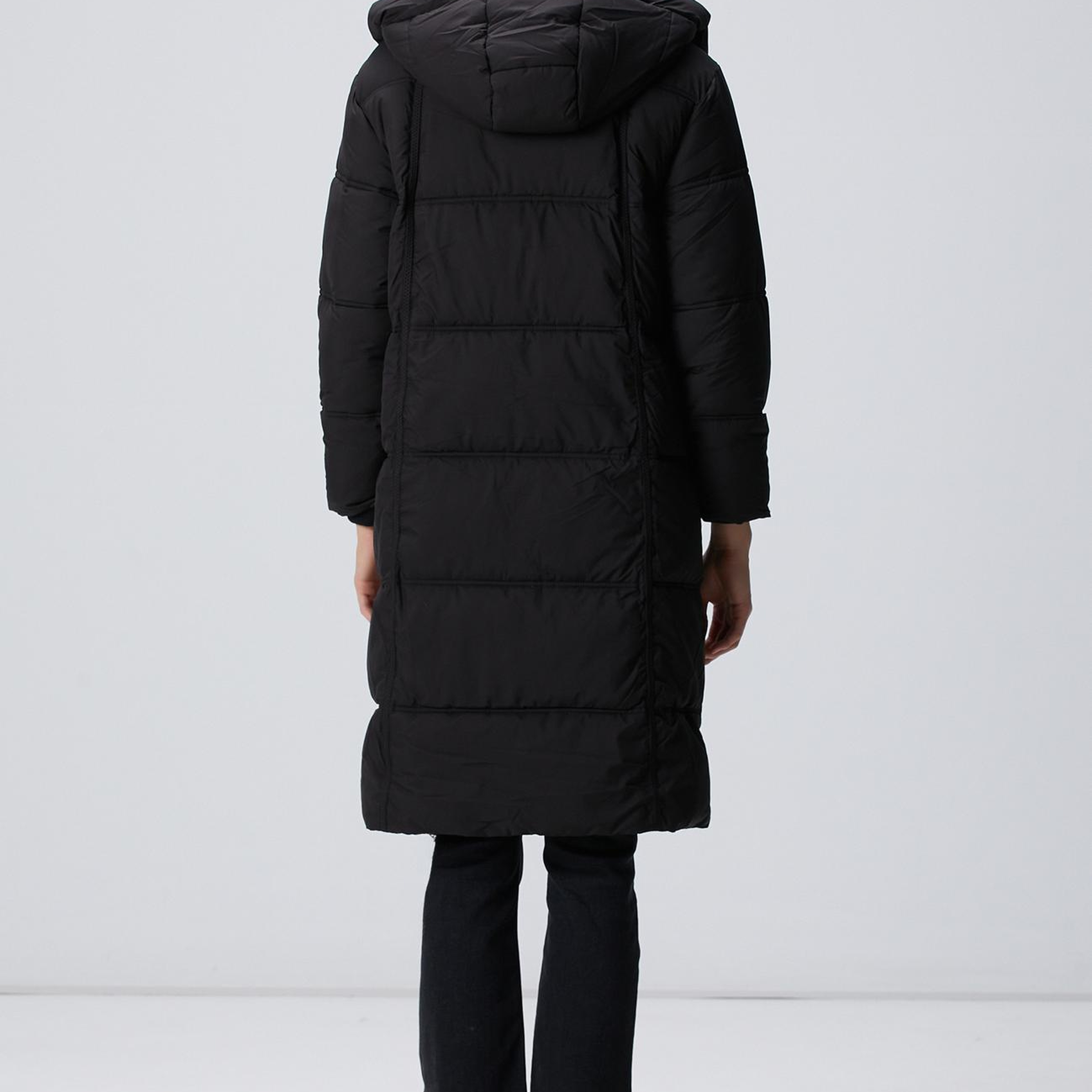 Network Kadın Siyah Kapülonlu Kapitoneli Uzun Kaban