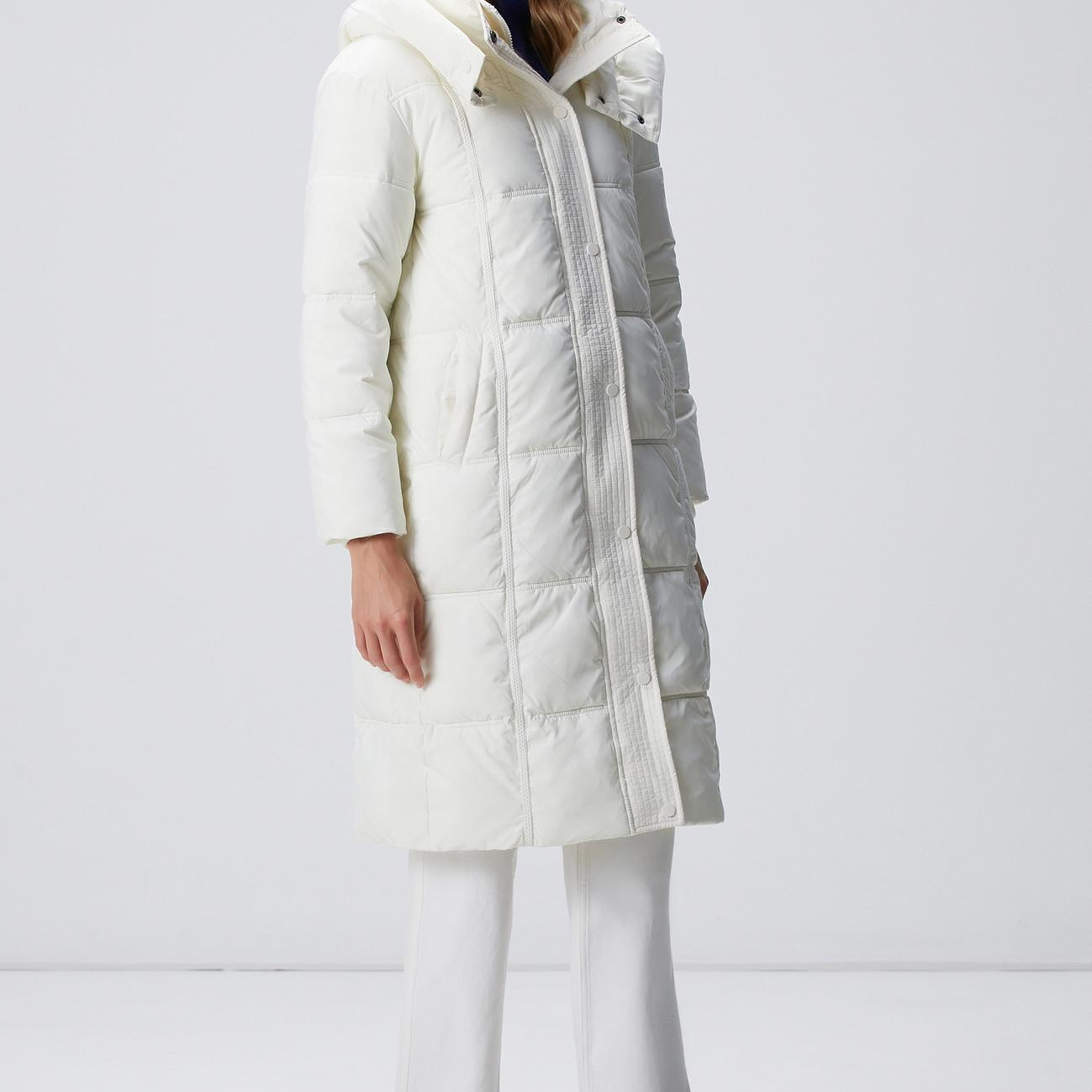 Network Kadın Kırık Beyaz Kapülonlu Kapitoneli Uzun Kaban