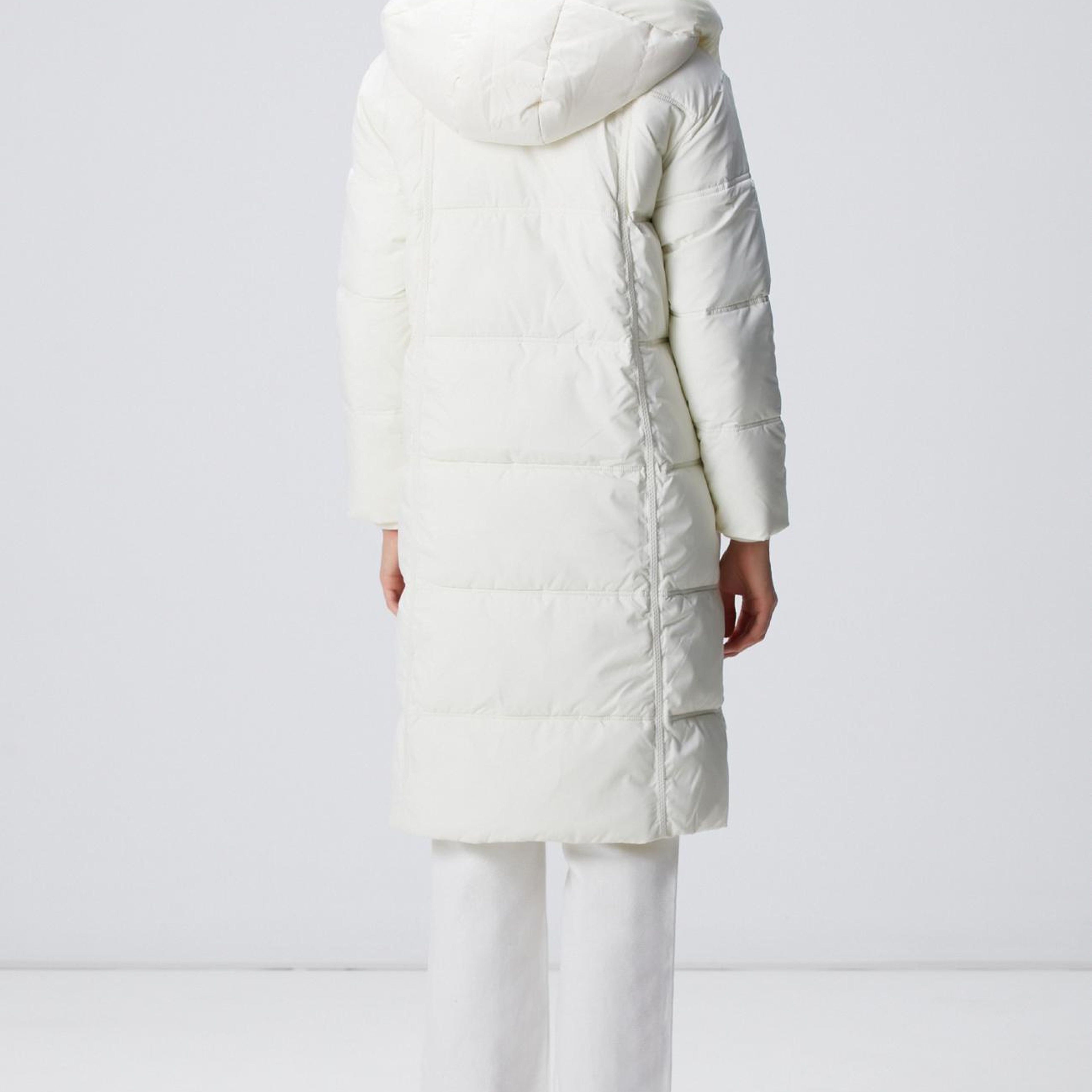 Network Kadın Kırık Beyaz Kapülonlu Kapitoneli Uzun Kaban