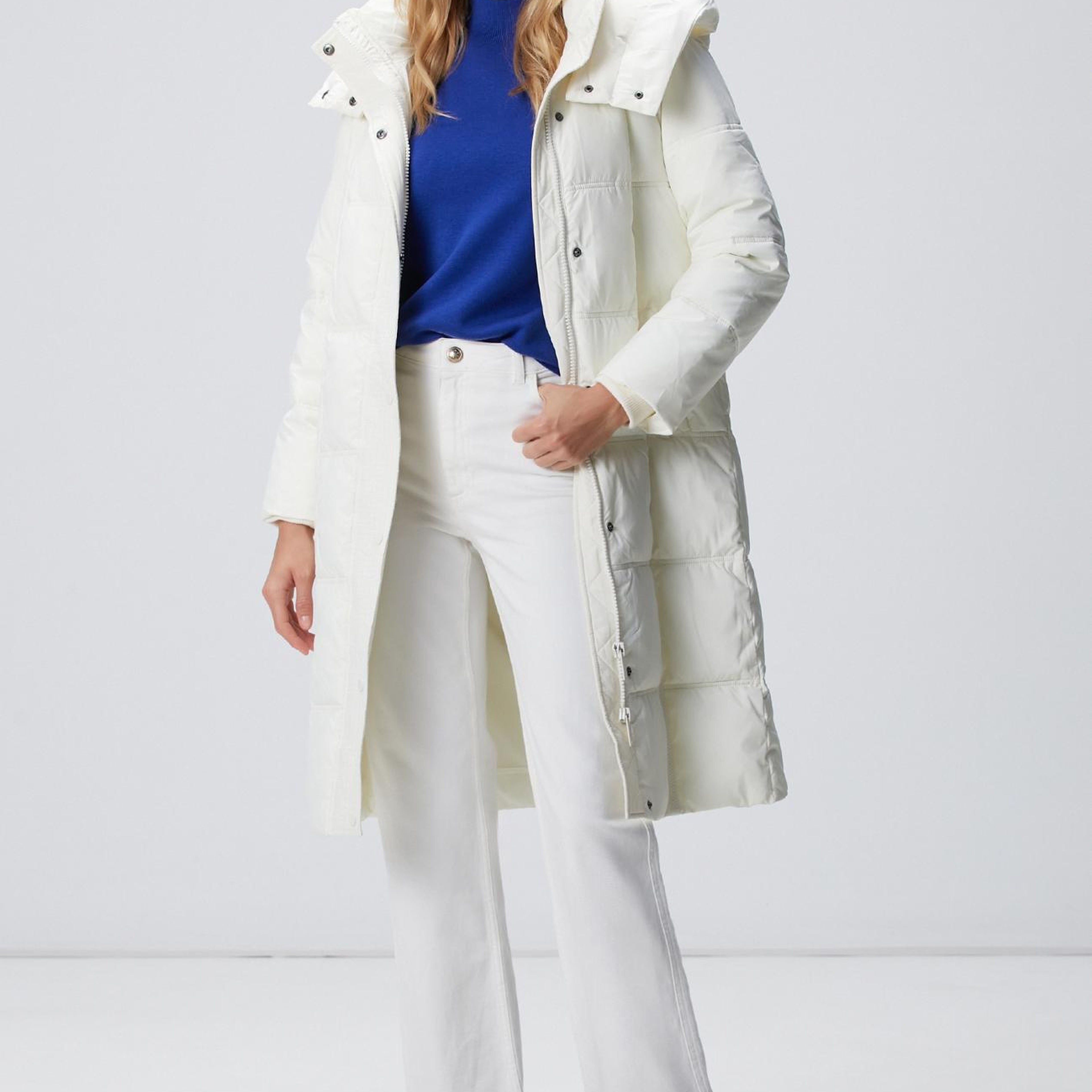 Network Kadın Kırık Beyaz Kapülonlu Kapitoneli Uzun Kaban