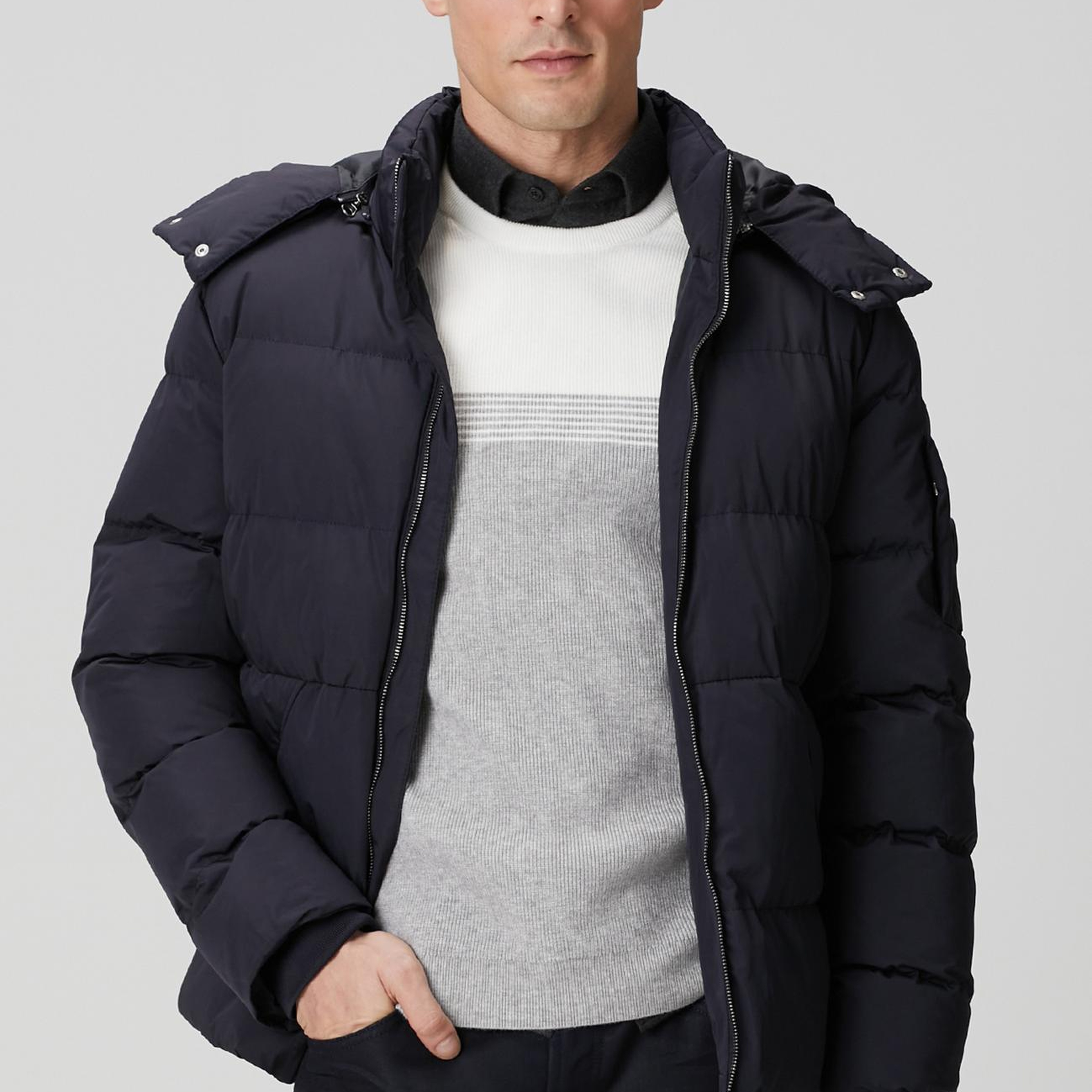 Network Erkek Lacivert Kapüşonlu Kapitoneli Casual Kaban