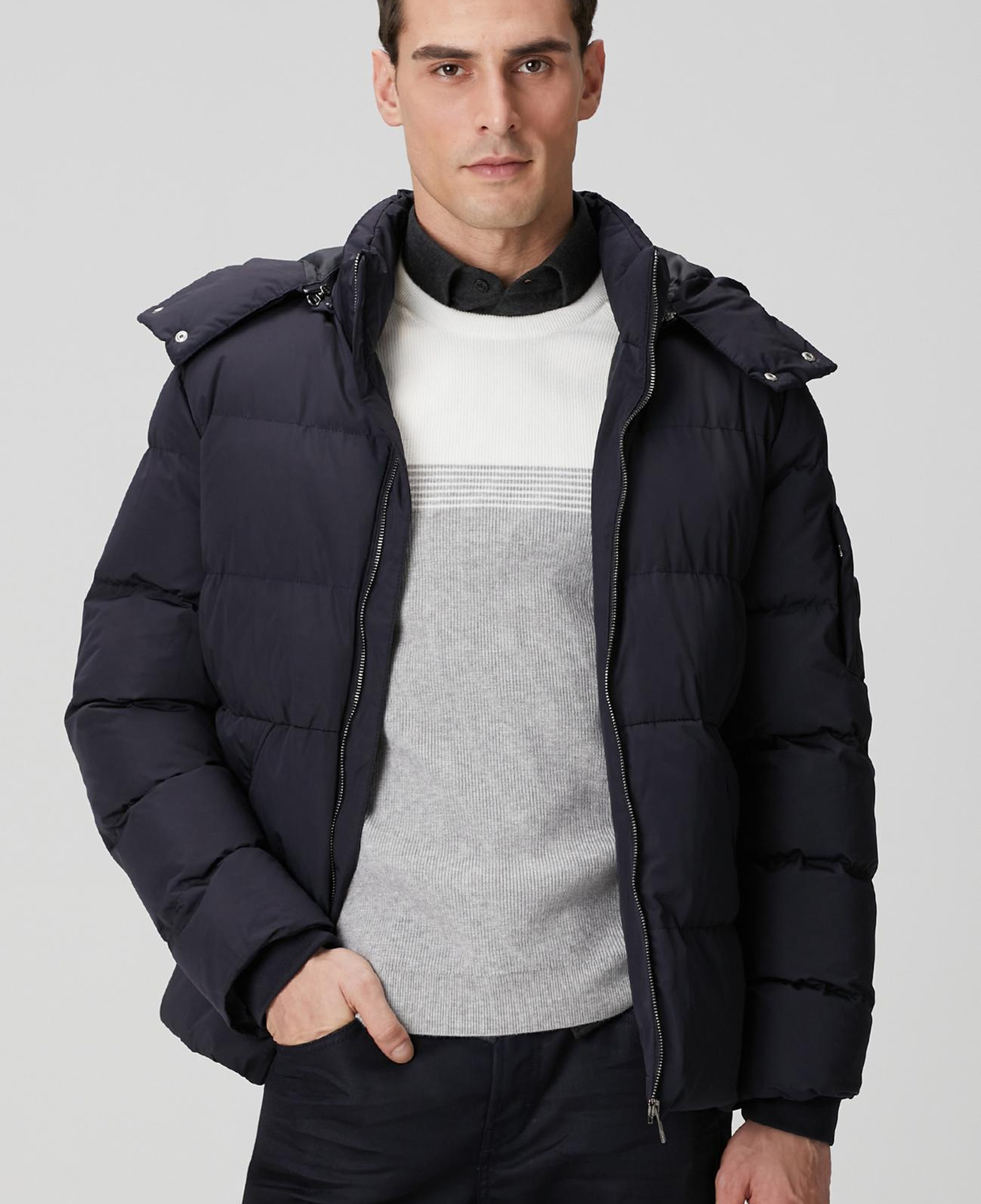 Network Erkek Lacivert Kapüşonlu Kapitoneli Casual Kaban