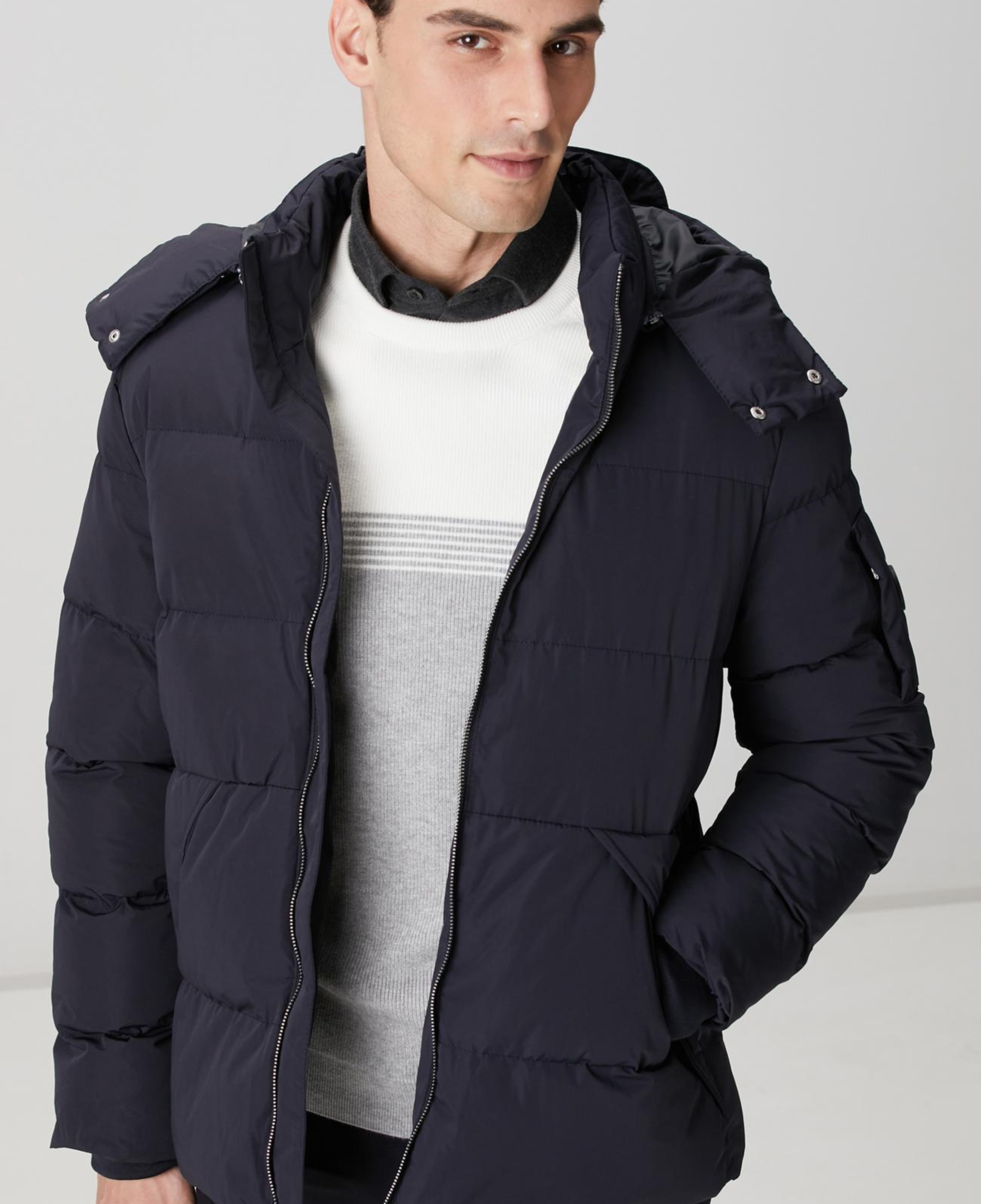 Network Erkek Lacivert Kapüşonlu Kapitoneli Casual Kaban