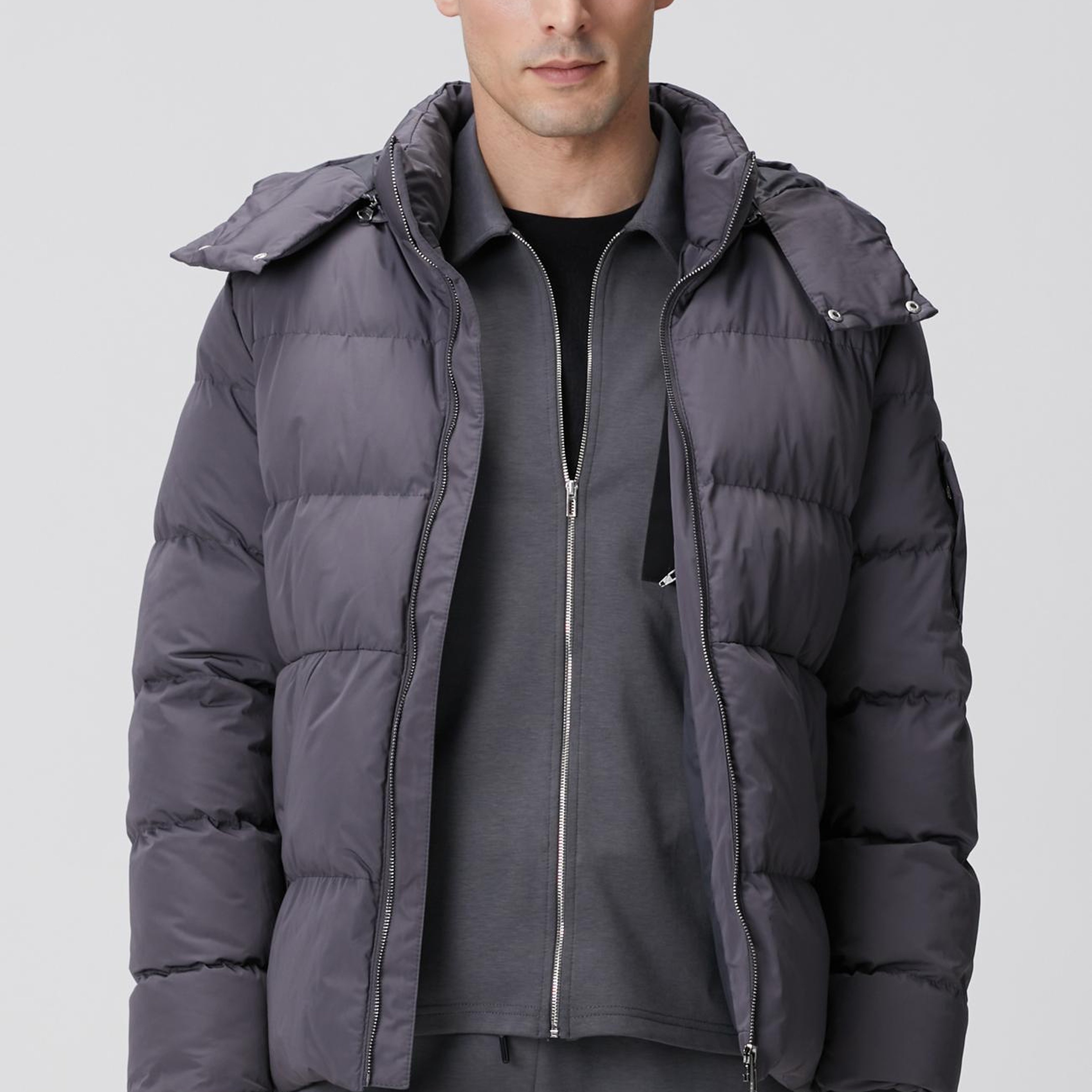 Network Erkek Gri Kapüşonlu Kapitoneli Casual Kaban