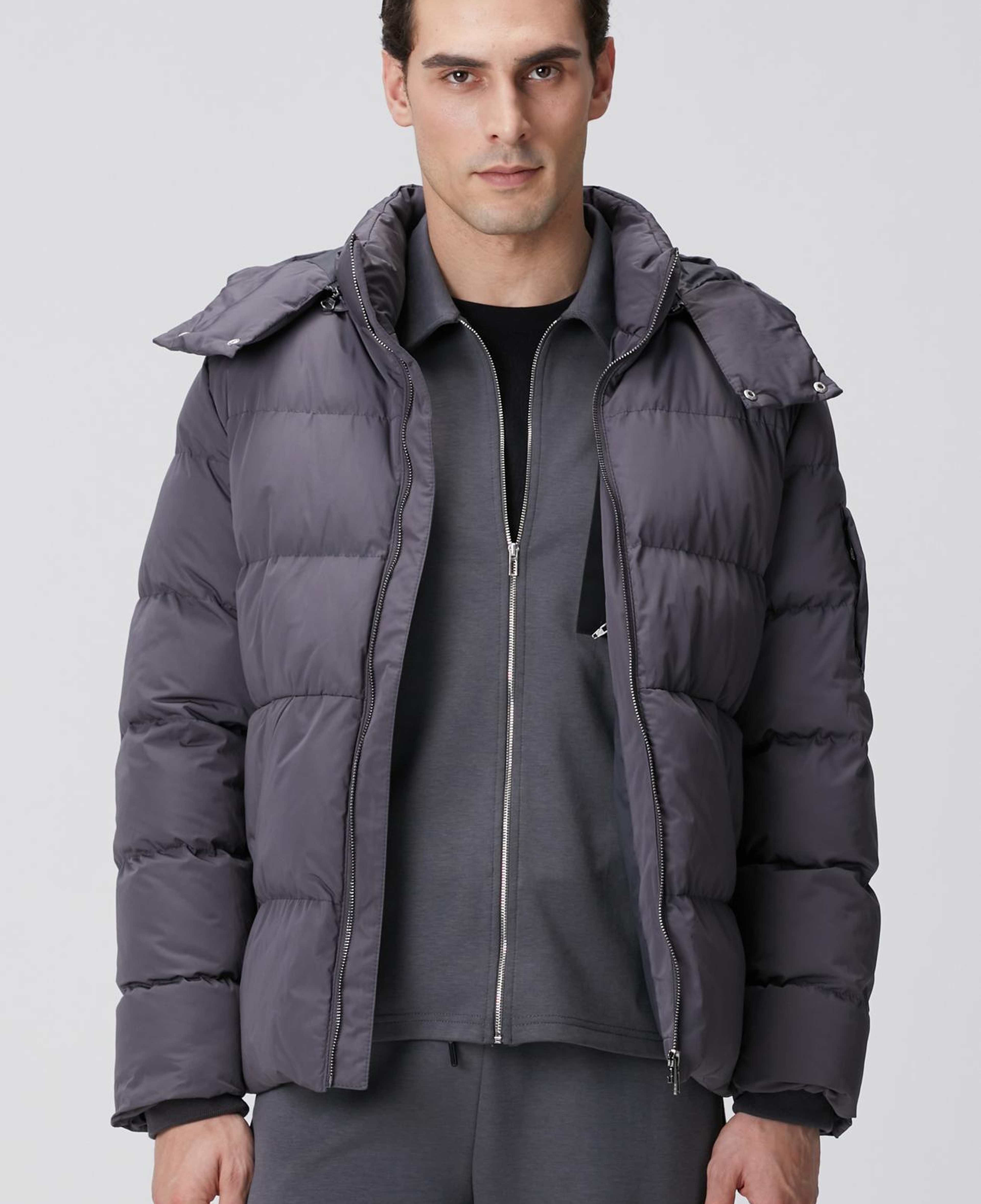 Network Erkek Gri Kapüşonlu Kapitoneli Casual Kaban