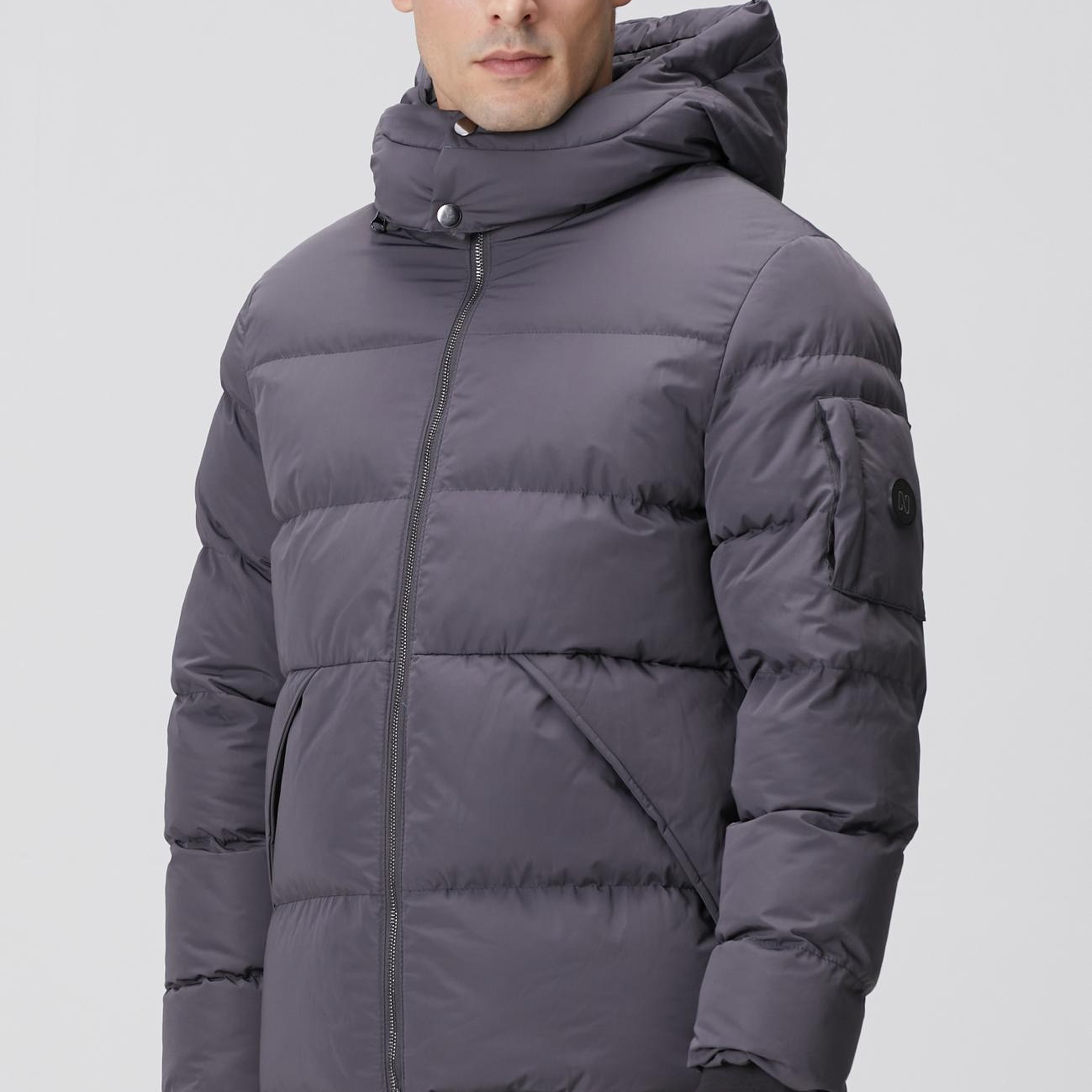 Network Erkek Gri Kapüşonlu Kapitoneli Casual Kaban