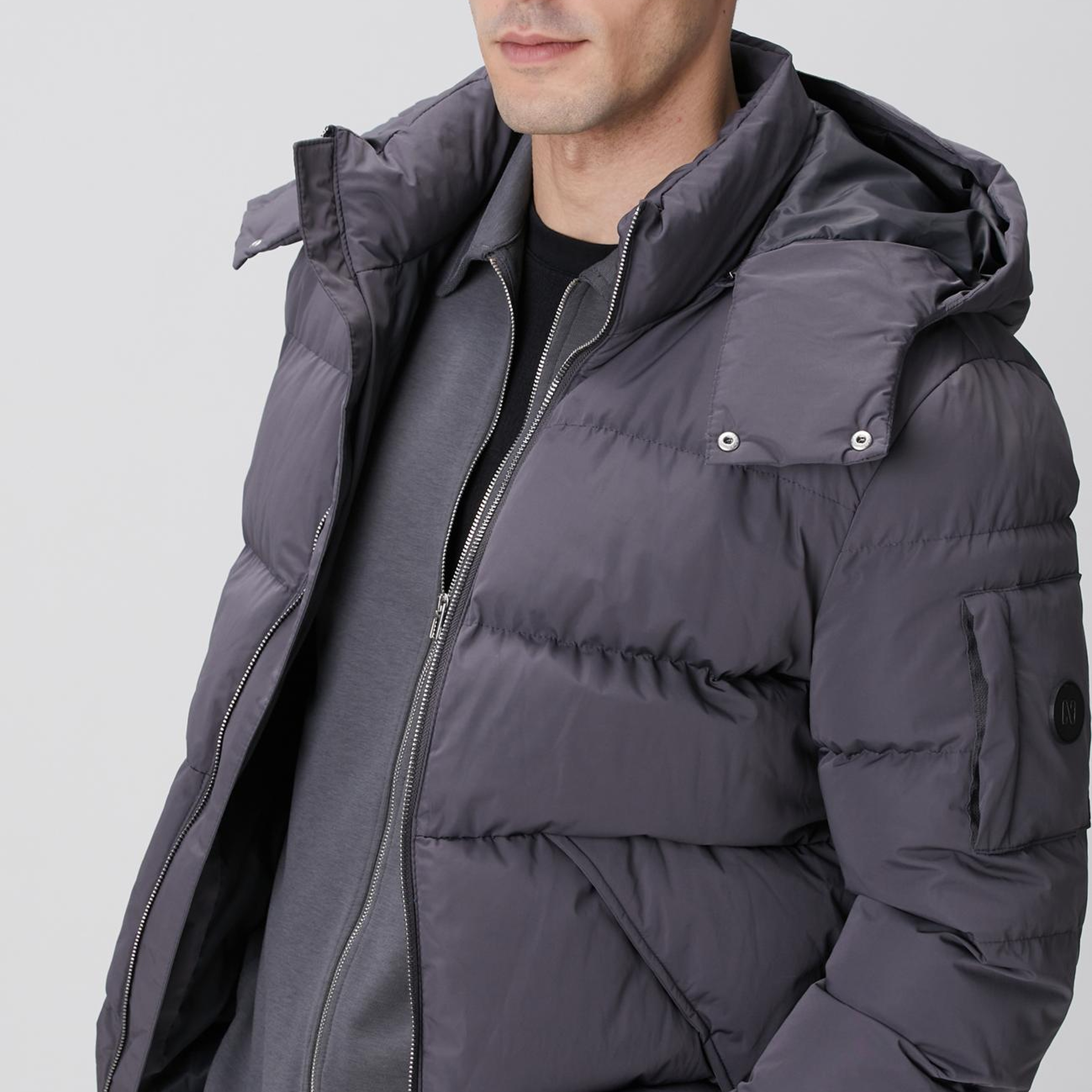 Network Erkek Gri Kapüşonlu Kapitoneli Casual Kaban