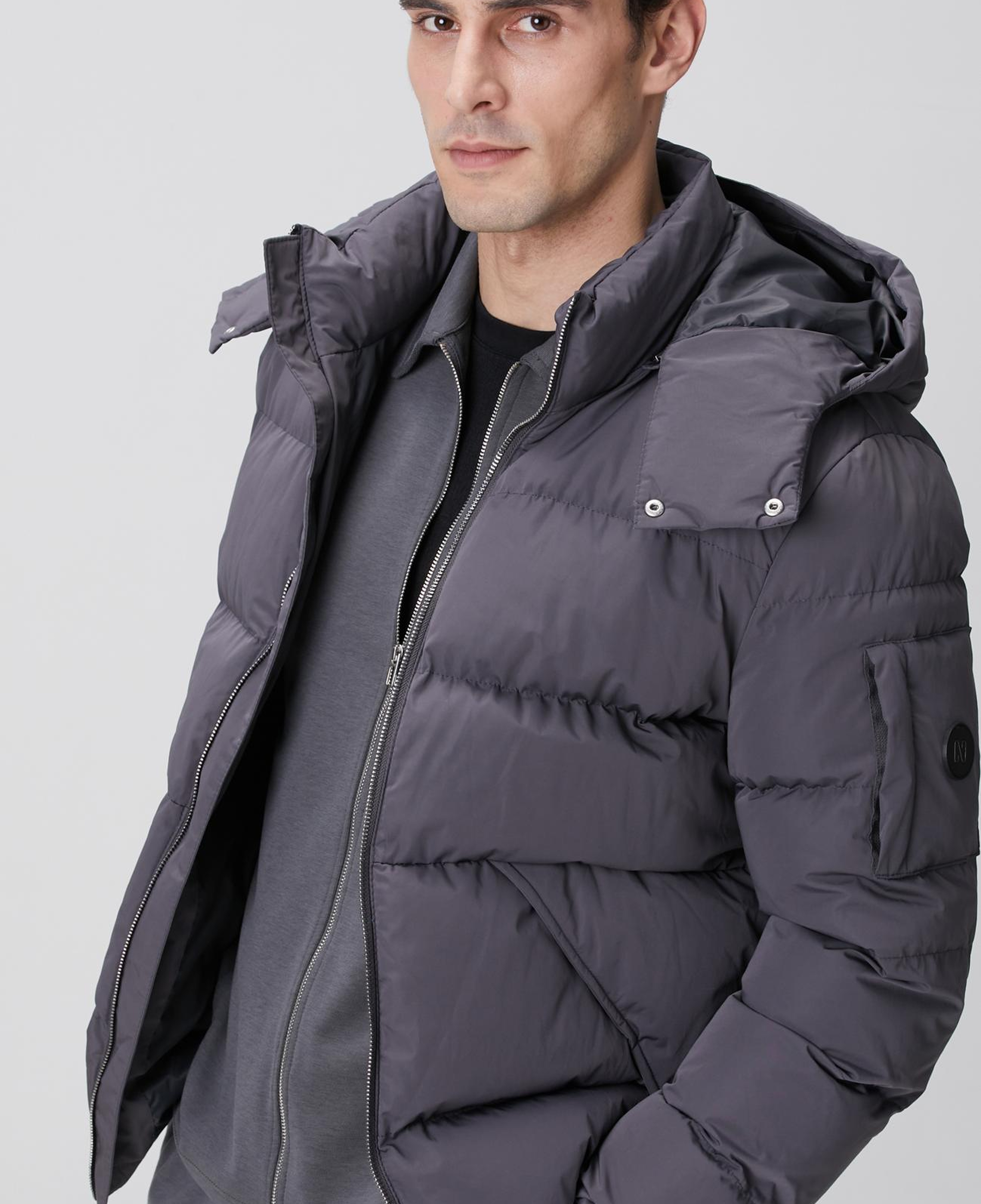 Network Erkek Gri Kapüşonlu Kapitoneli Casual Kaban