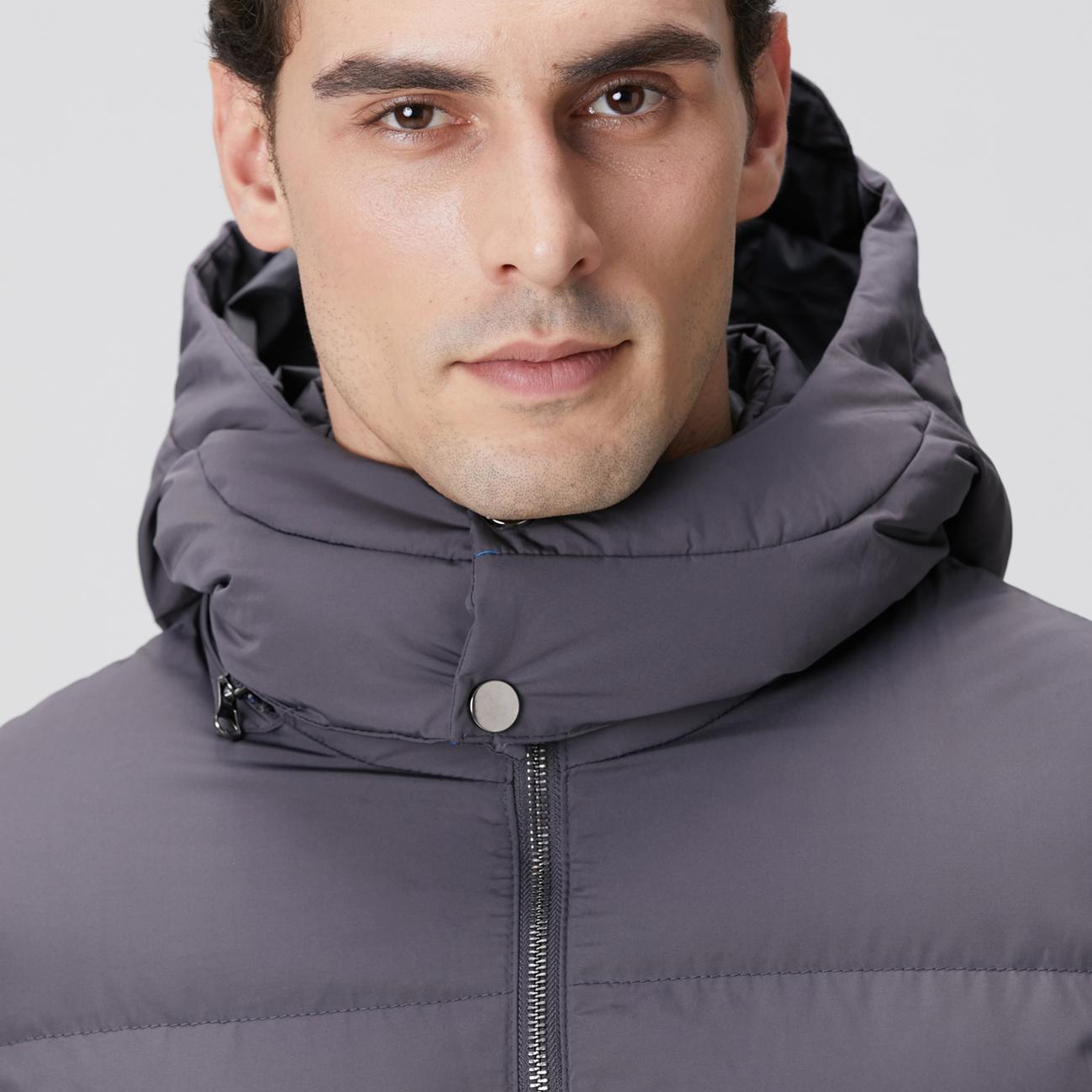 Network Erkek Gri Kapüşonlu Kapitoneli Casual Kaban