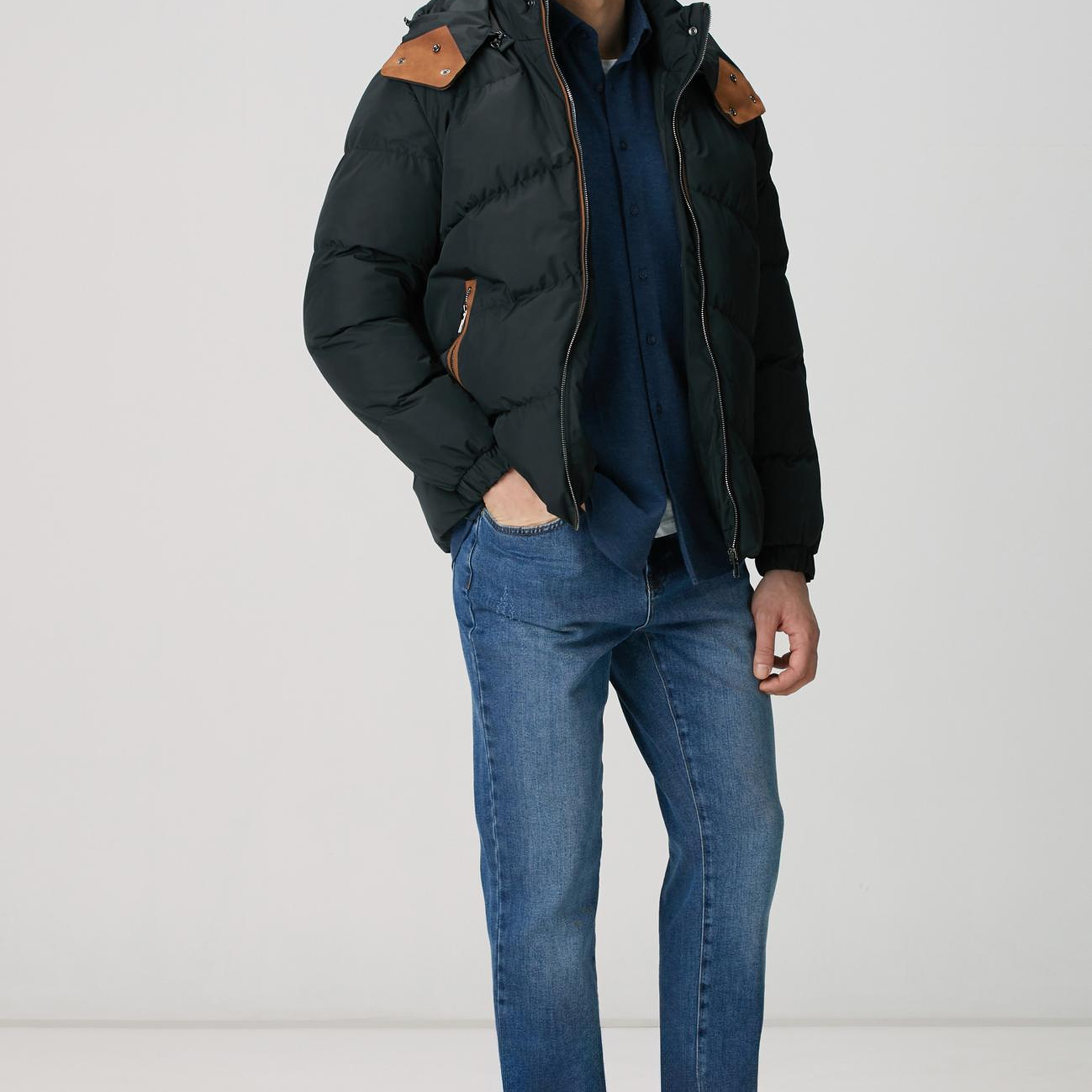 Network Erkek Siyah Su İtici Özellikli Deri Garnili Mont