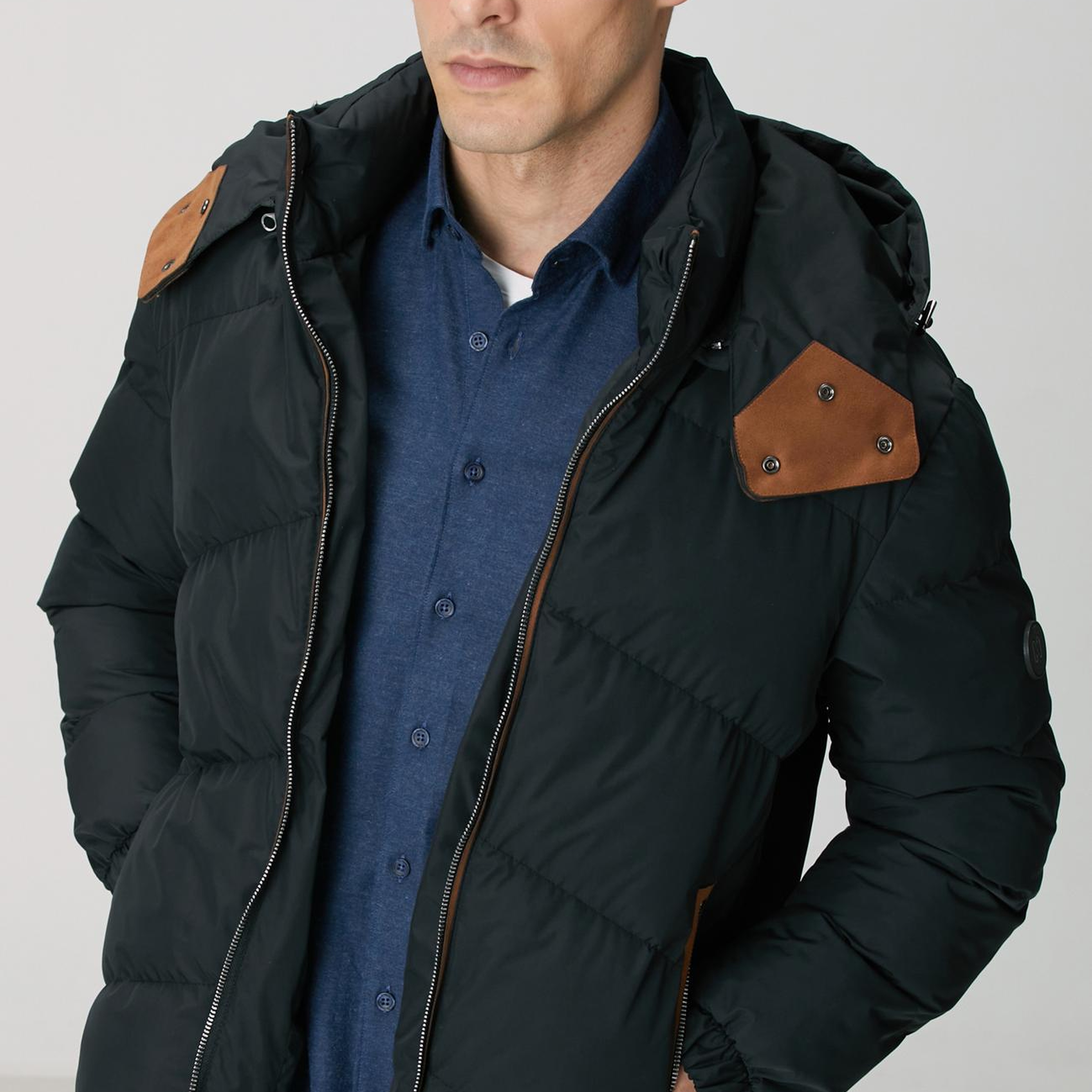 Network Erkek Siyah Su İtici Özellikli Deri Garnili Mont