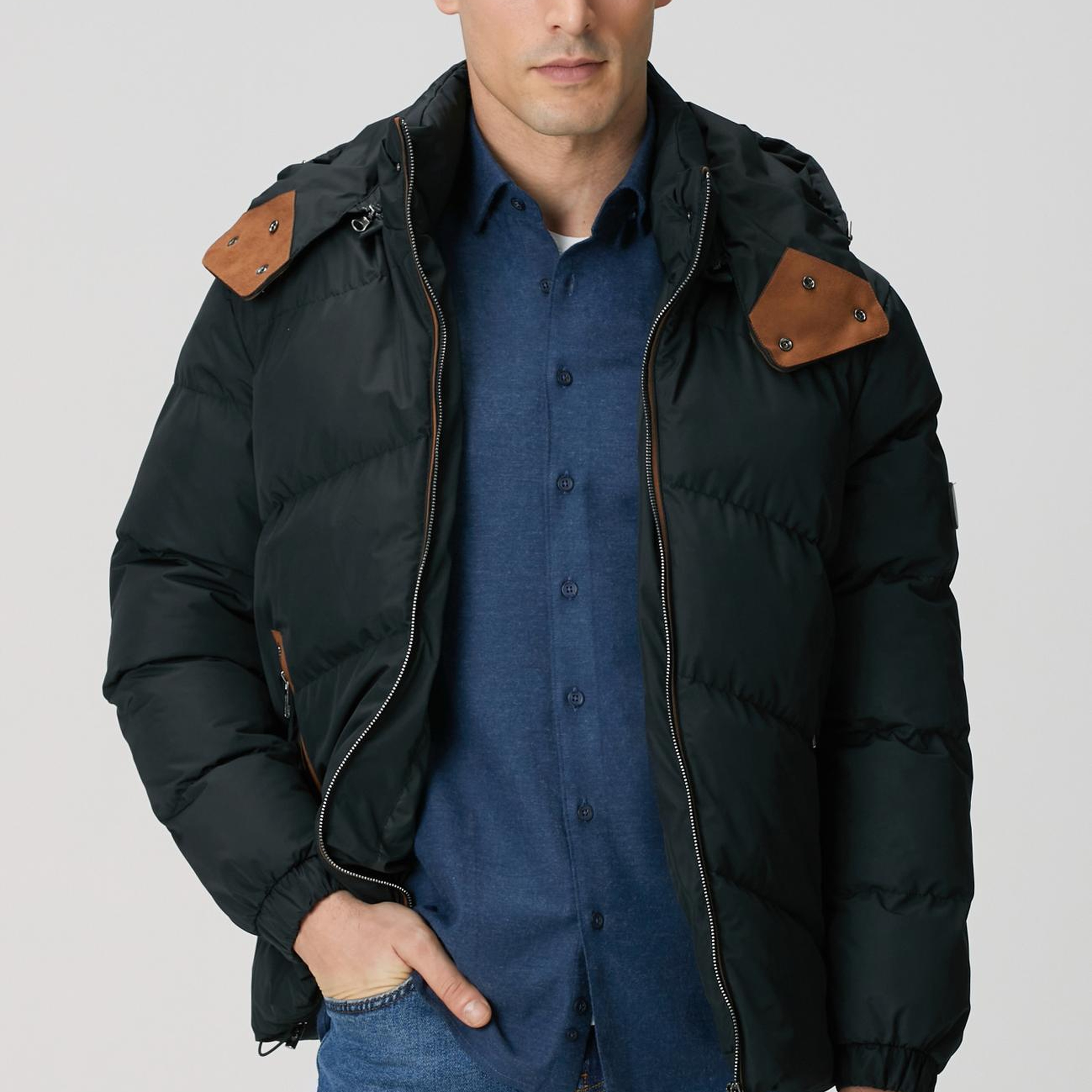 Network Erkek Siyah Su İtici Özellikli Deri Garnili Mont