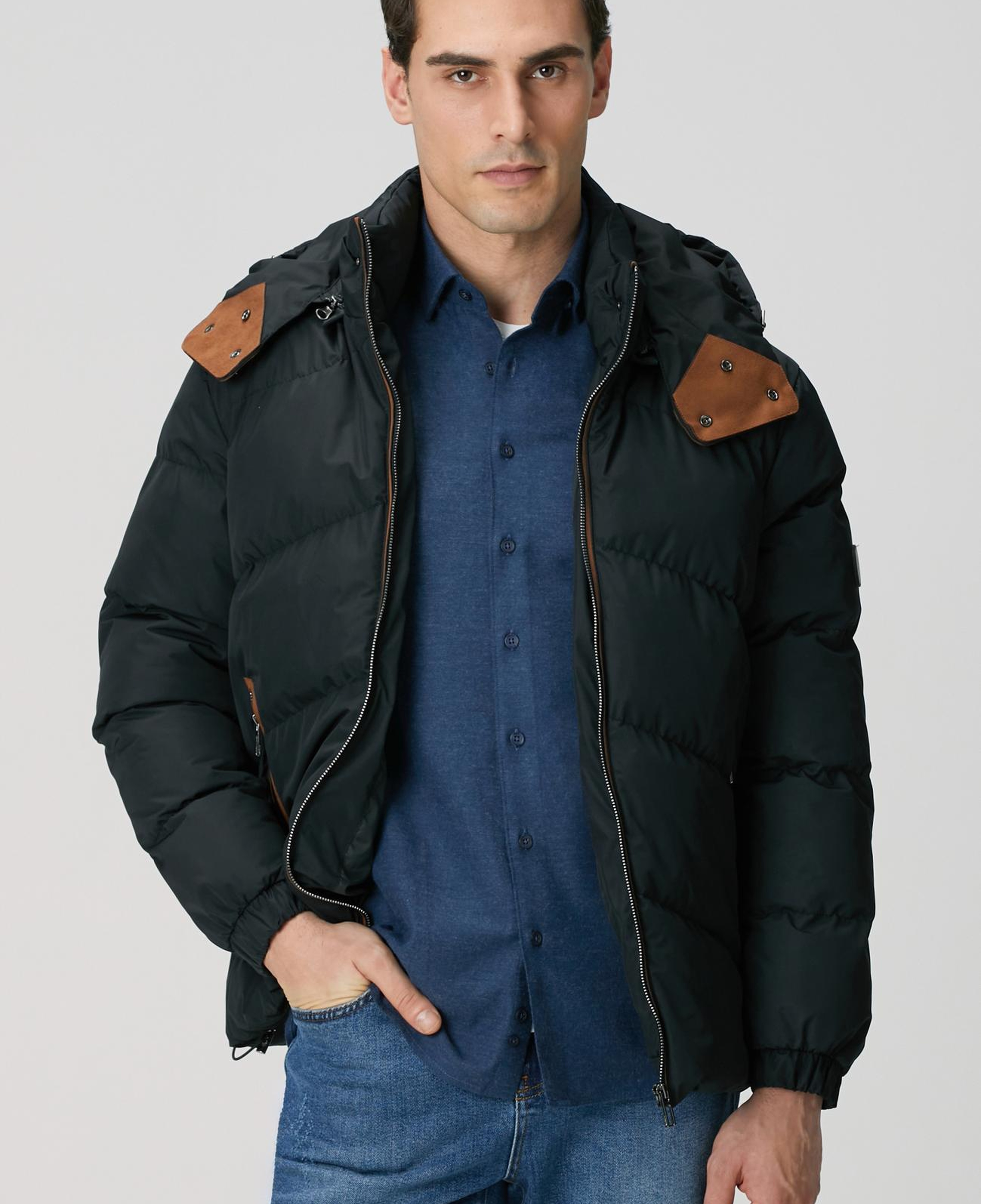 Network Erkek Siyah Su İtici Özellikli Deri Garnili Mont