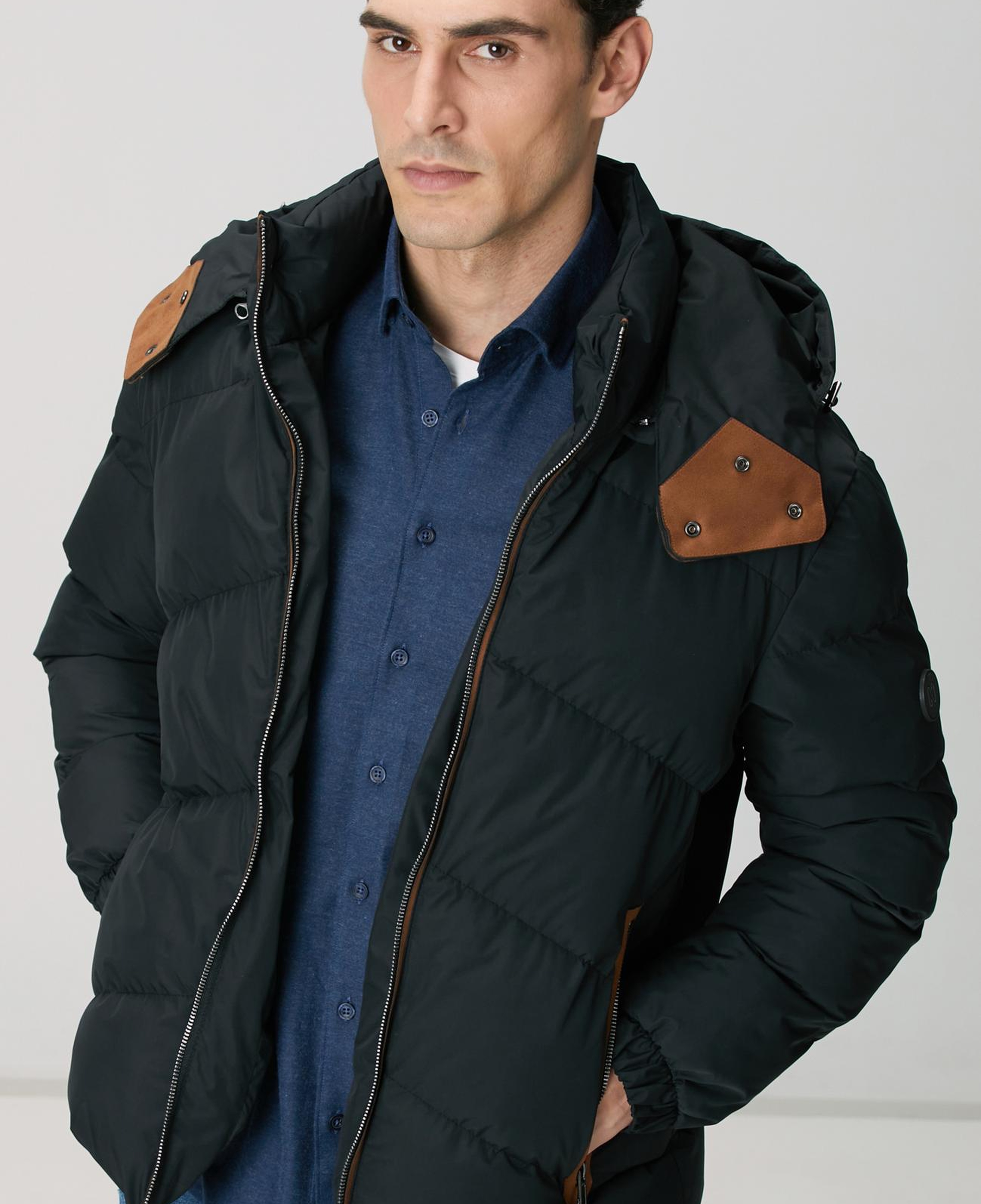 Network Erkek Siyah Su İtici Özellikli Deri Garnili Mont