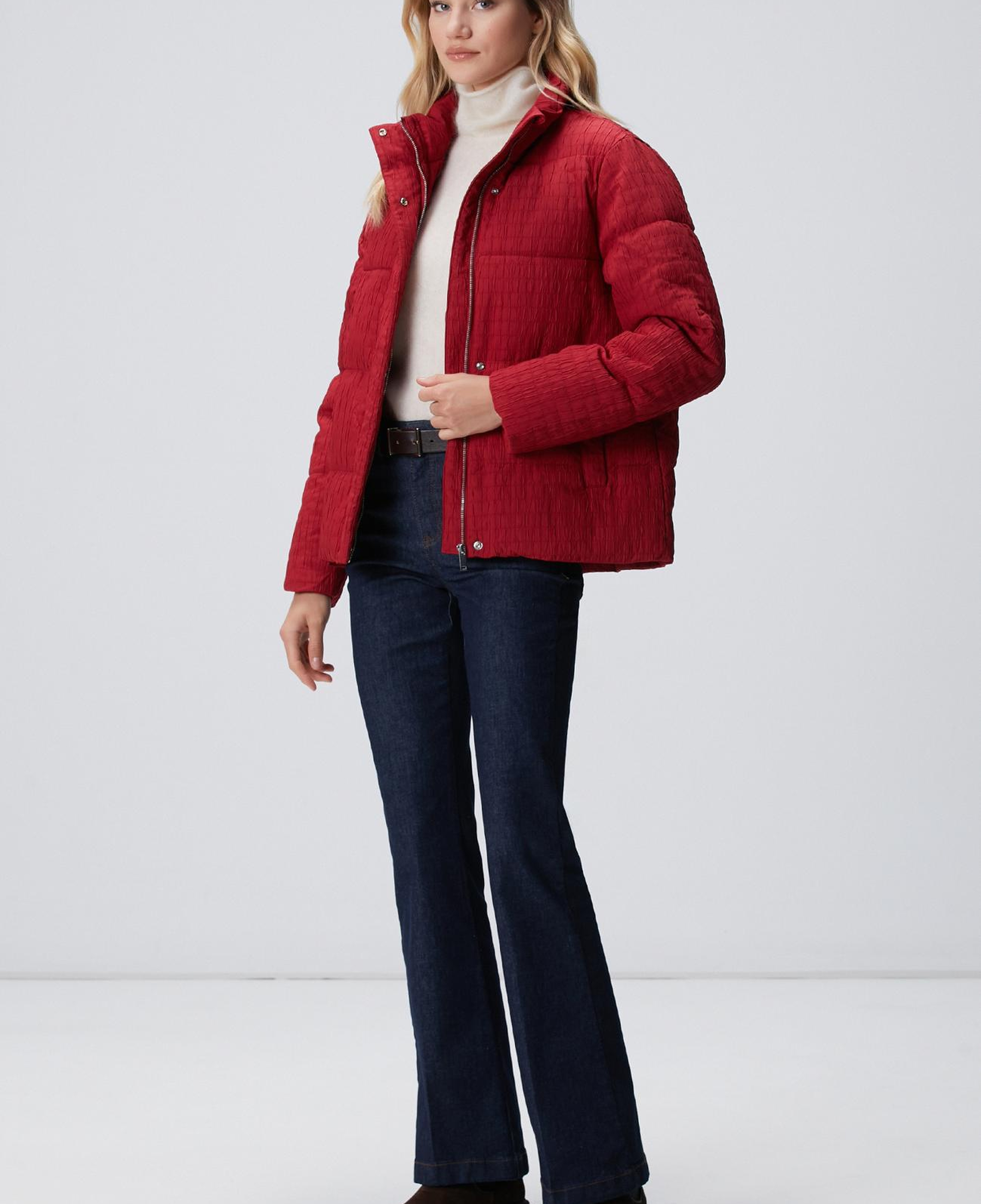 Network Kadın Bordo Desenli Kaban