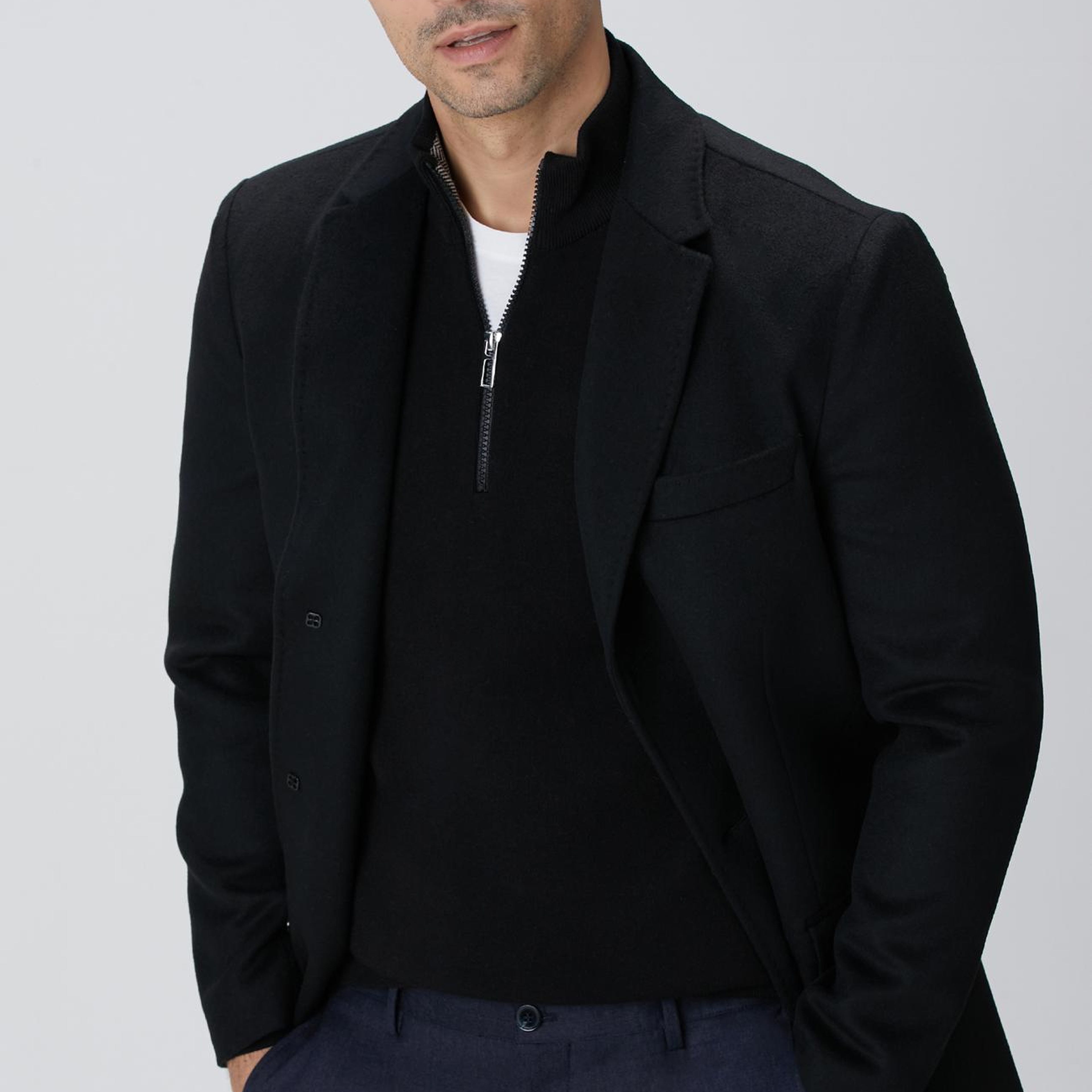 Network Erkek Siyah Kaşmir Karışımlı Palto