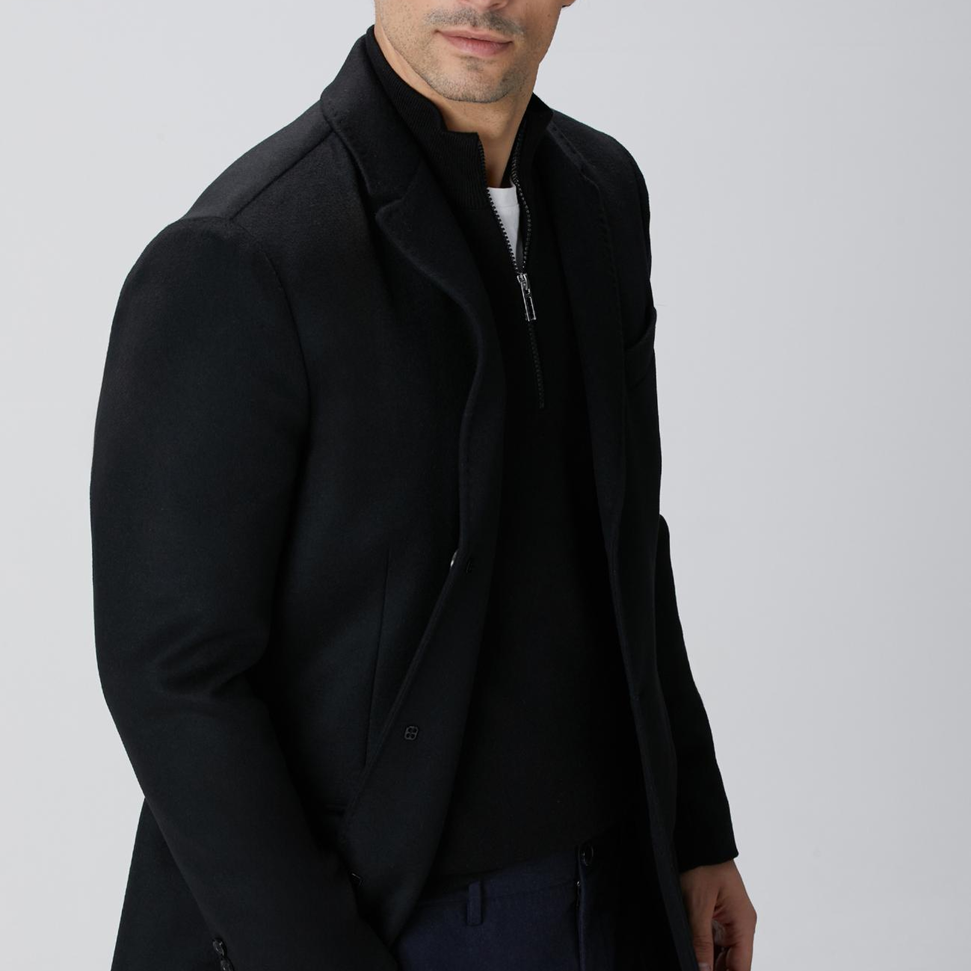 Network Erkek Siyah Kaşmir Karışımlı Palto