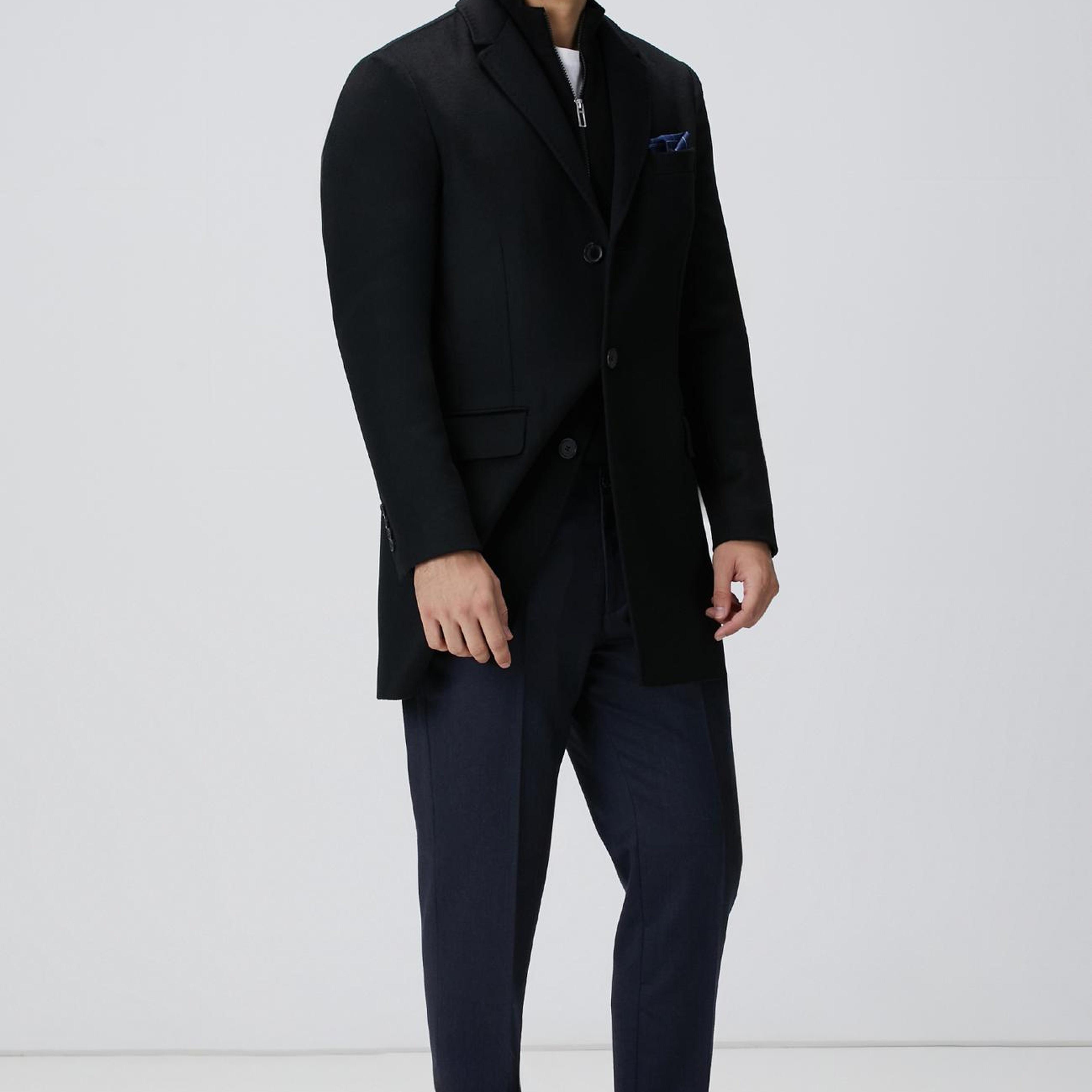 Network Erkek Siyah Kaşmir Karışımlı Palto