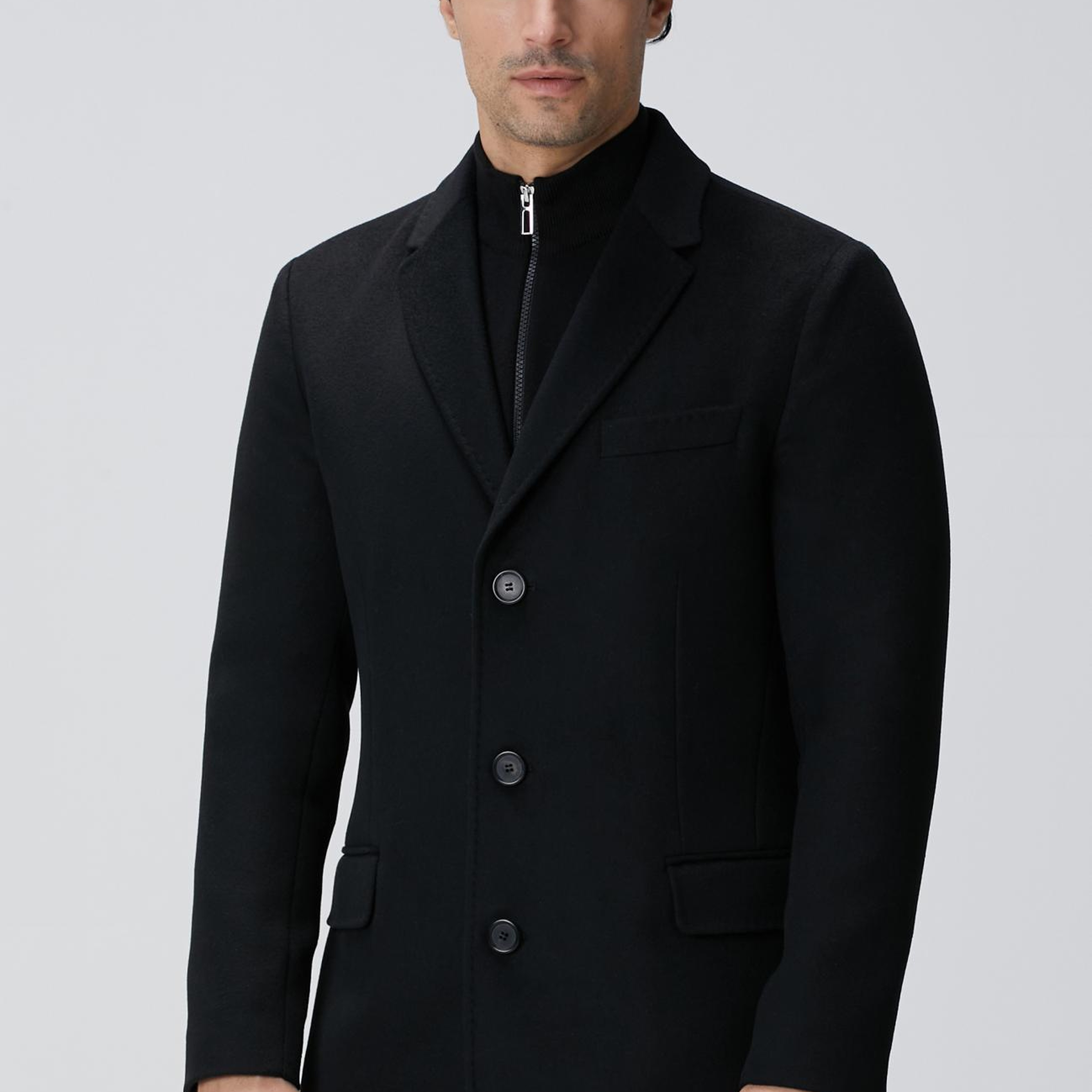 Network Erkek Siyah Kaşmir Karışımlı Palto