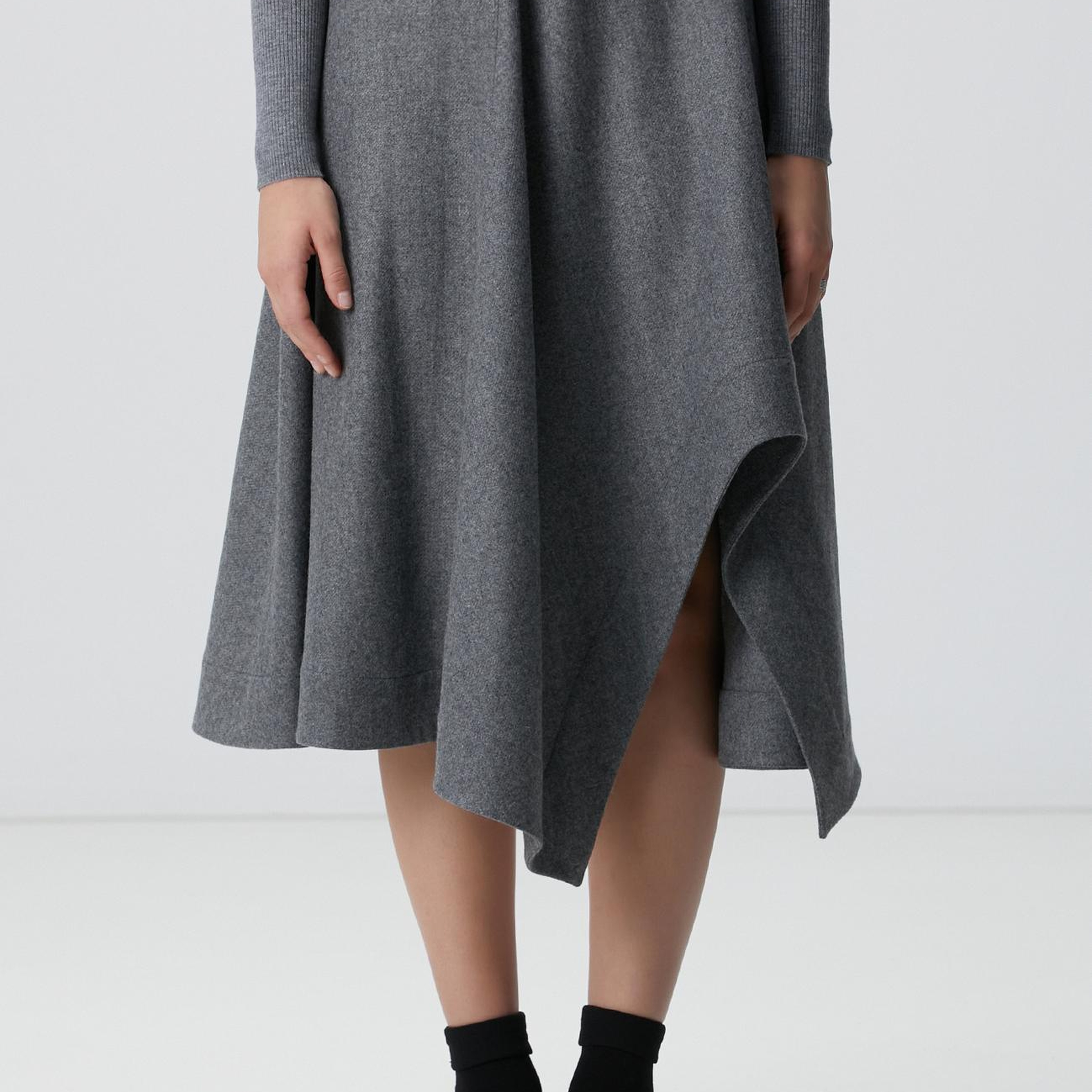 Network Kadın Gri Melanj Yün Karışımlı Etek