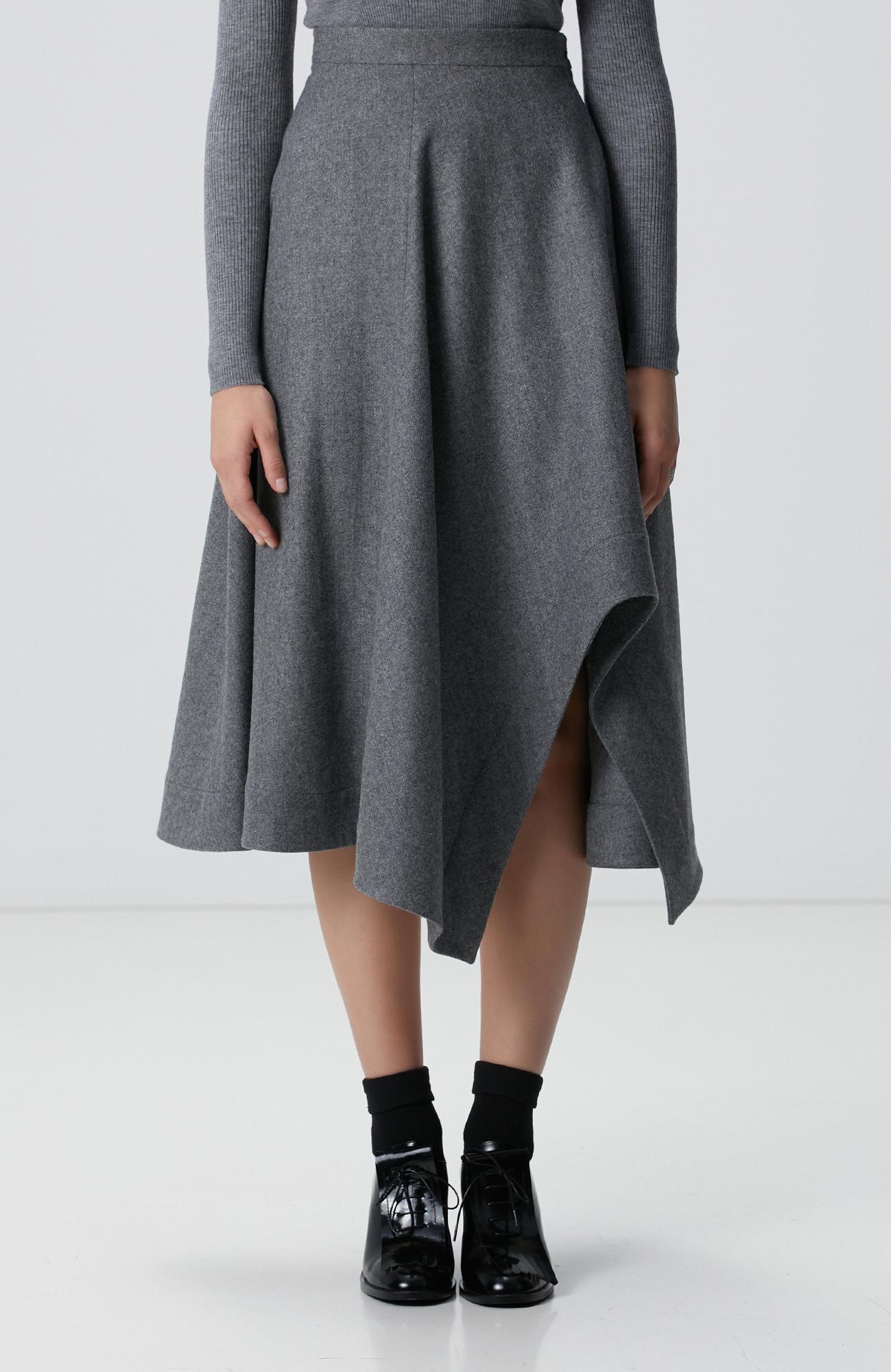 Network Kadın Gri Melanj Yün Karışımlı Etek