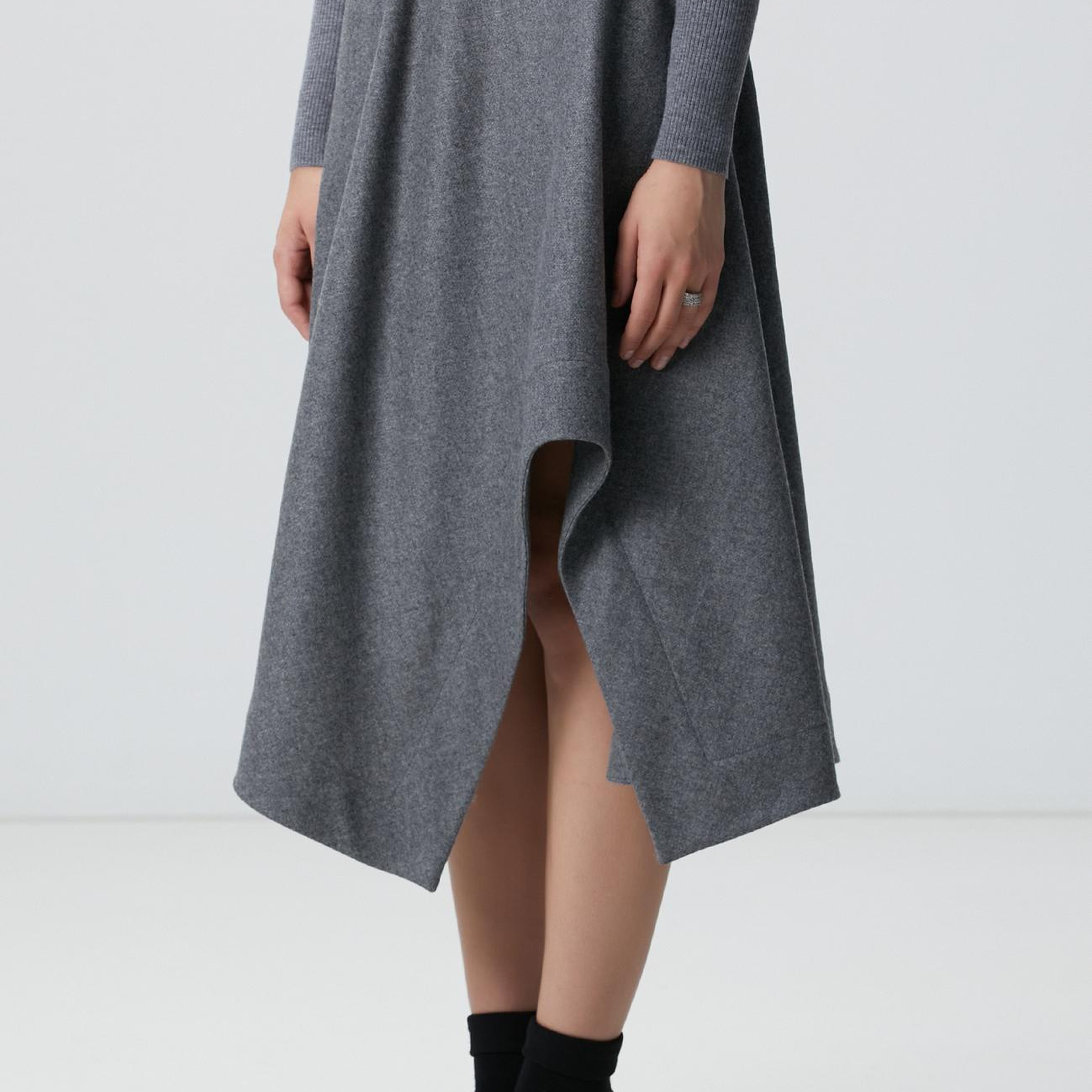 Network Kadın Gri Melanj Yün Karışımlı Etek