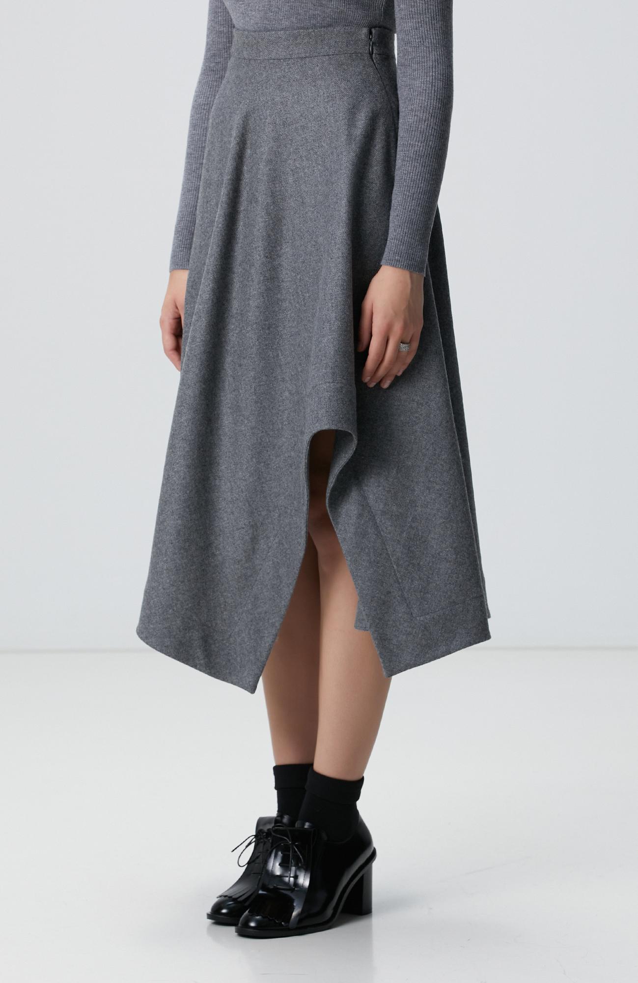 Network Kadın Gri Melanj Yün Karışımlı Etek