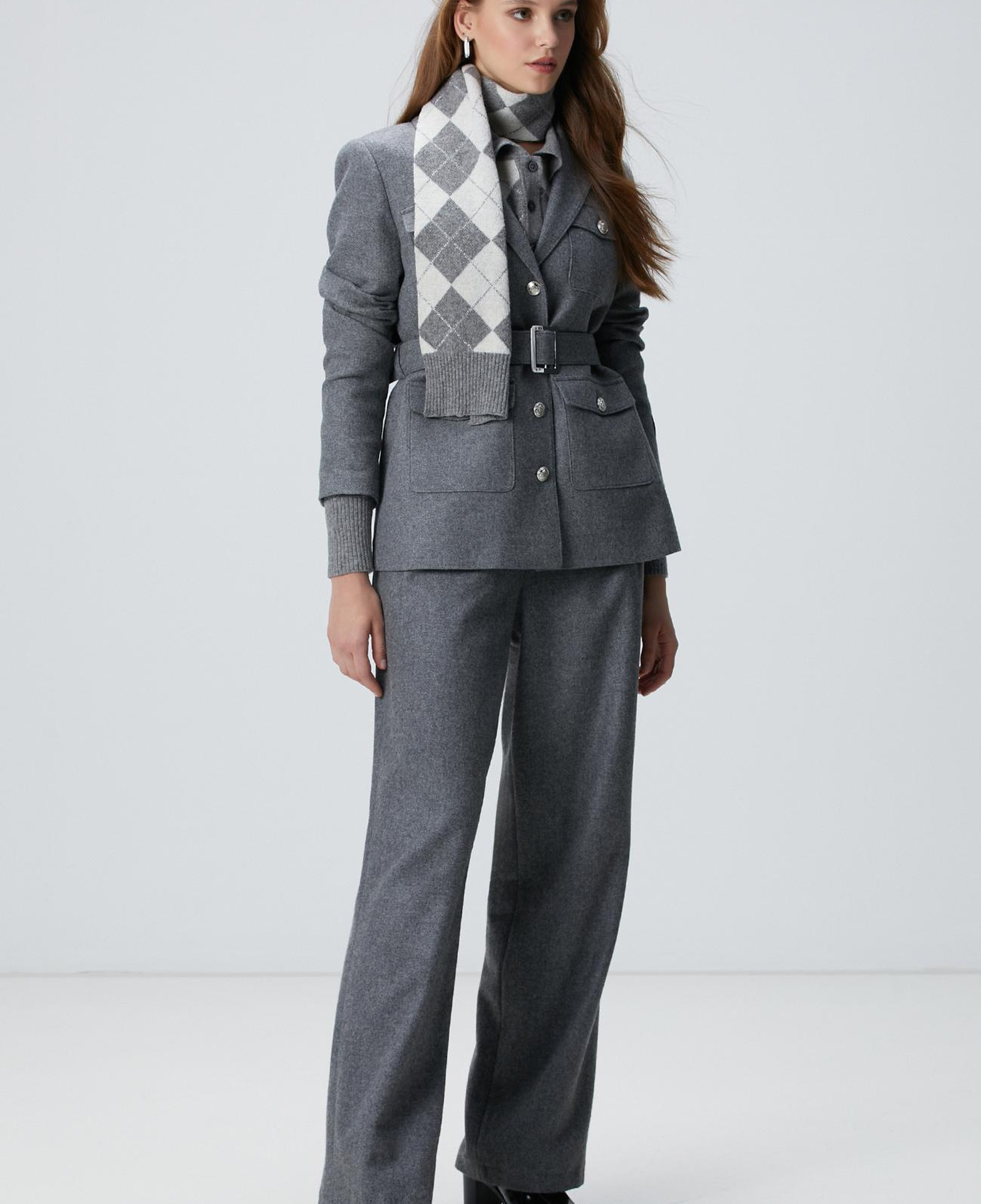 Network Kadın Gri Melanj Yün Karışımlı Pantolon