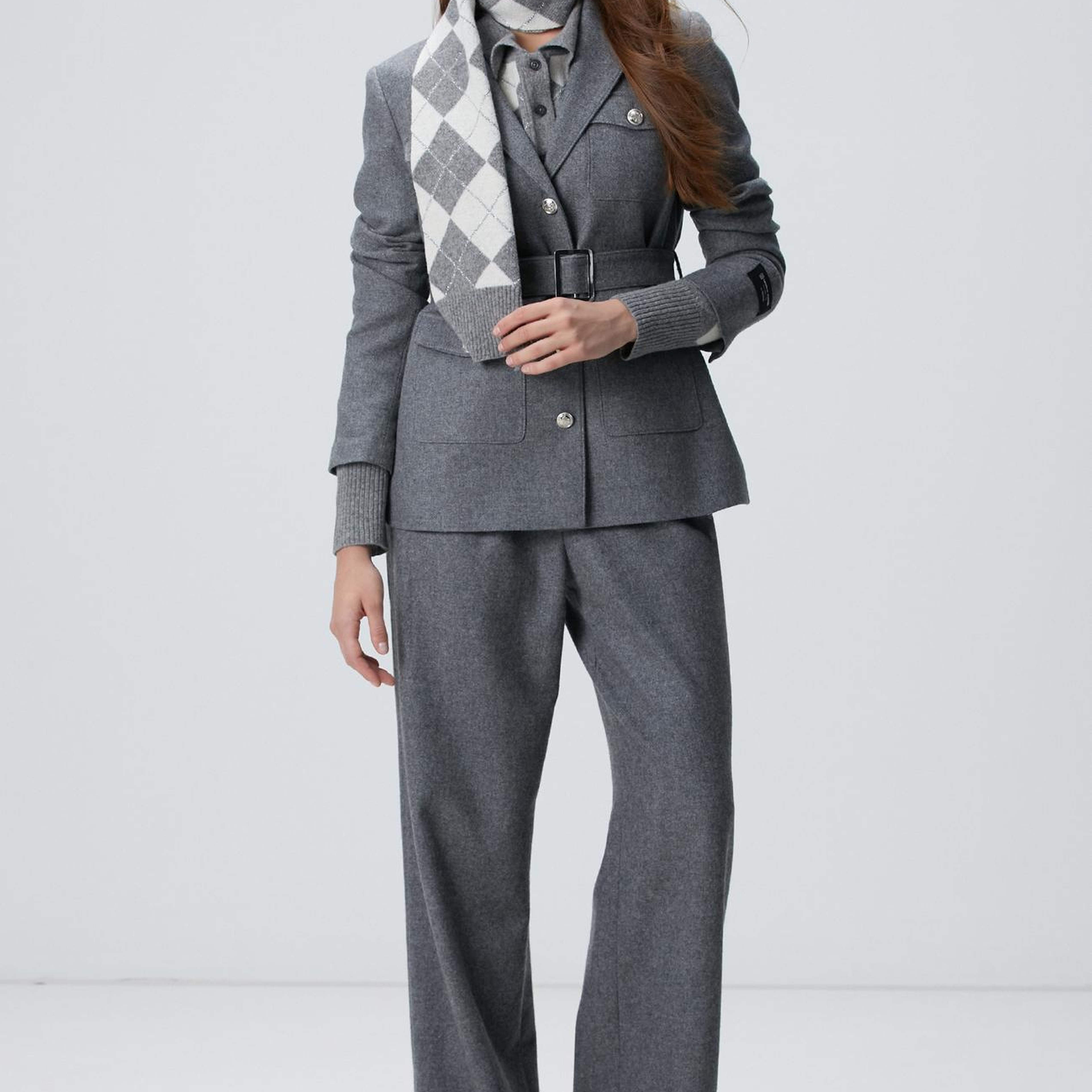 Network Kadın Gri Melanj Yün Karışımlı Pantolon