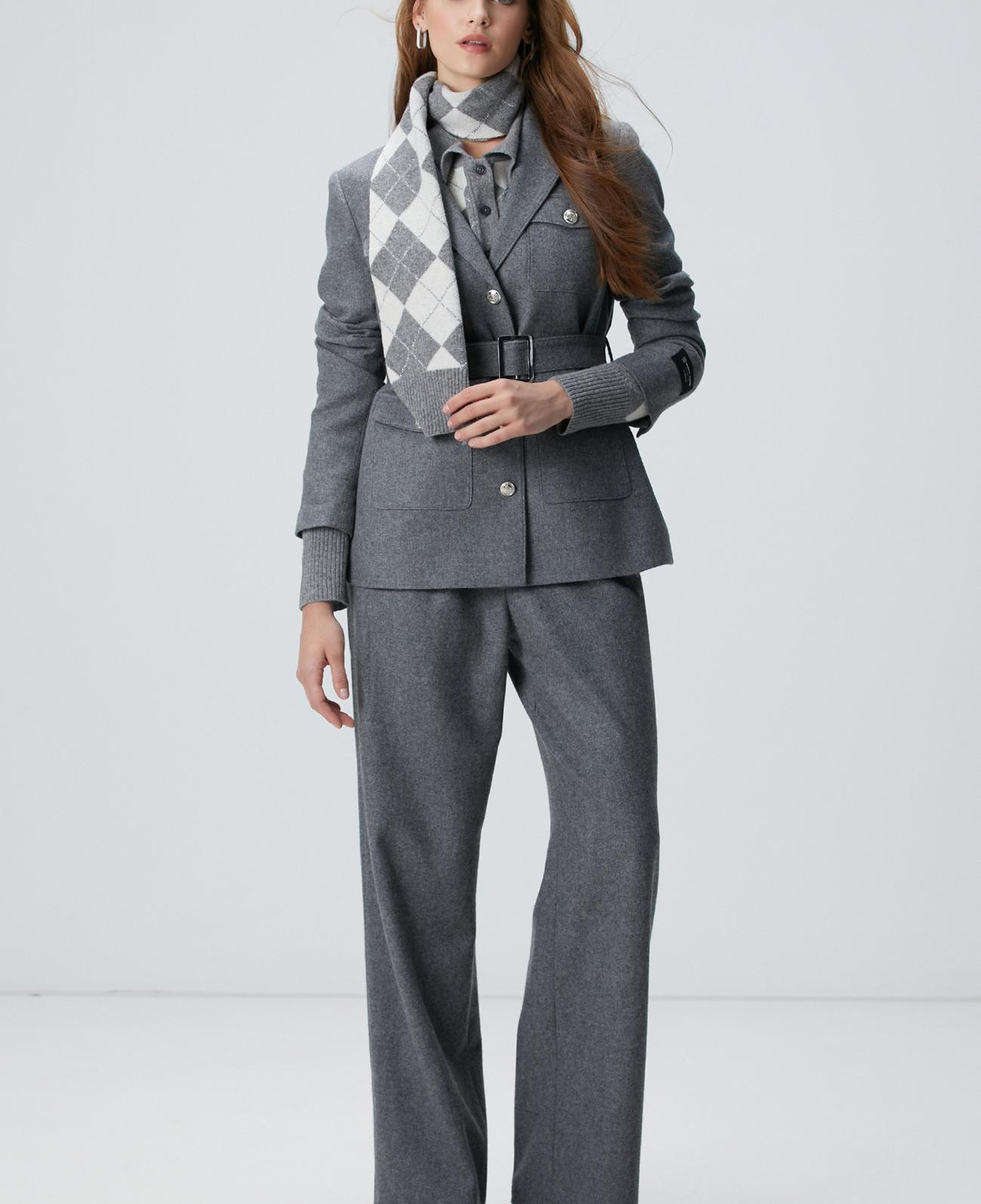 Network Kadın Gri Melanj Yün Karışımlı Pantolon