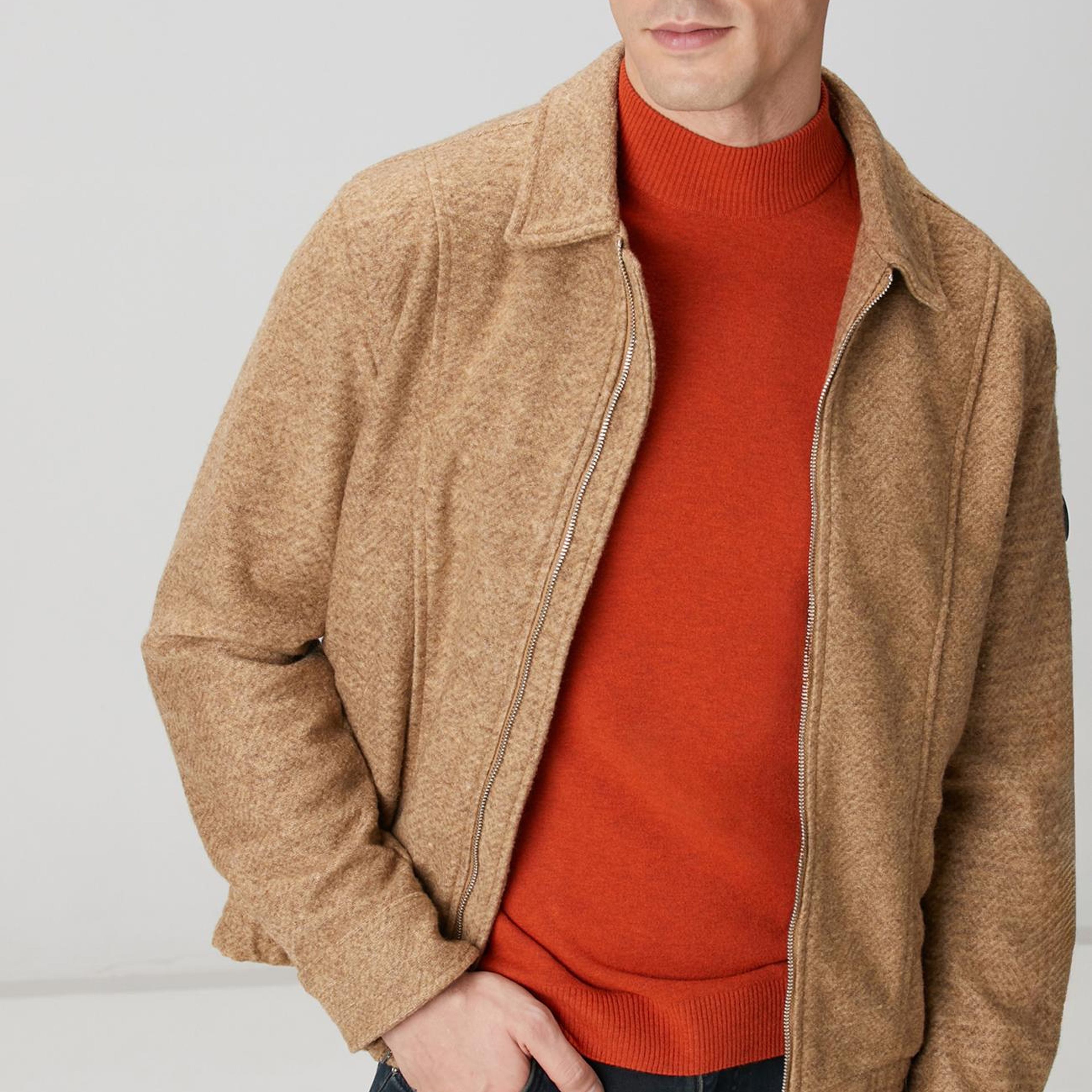 Network Erkek Camel Diyagonal Desenli Pilot Mont