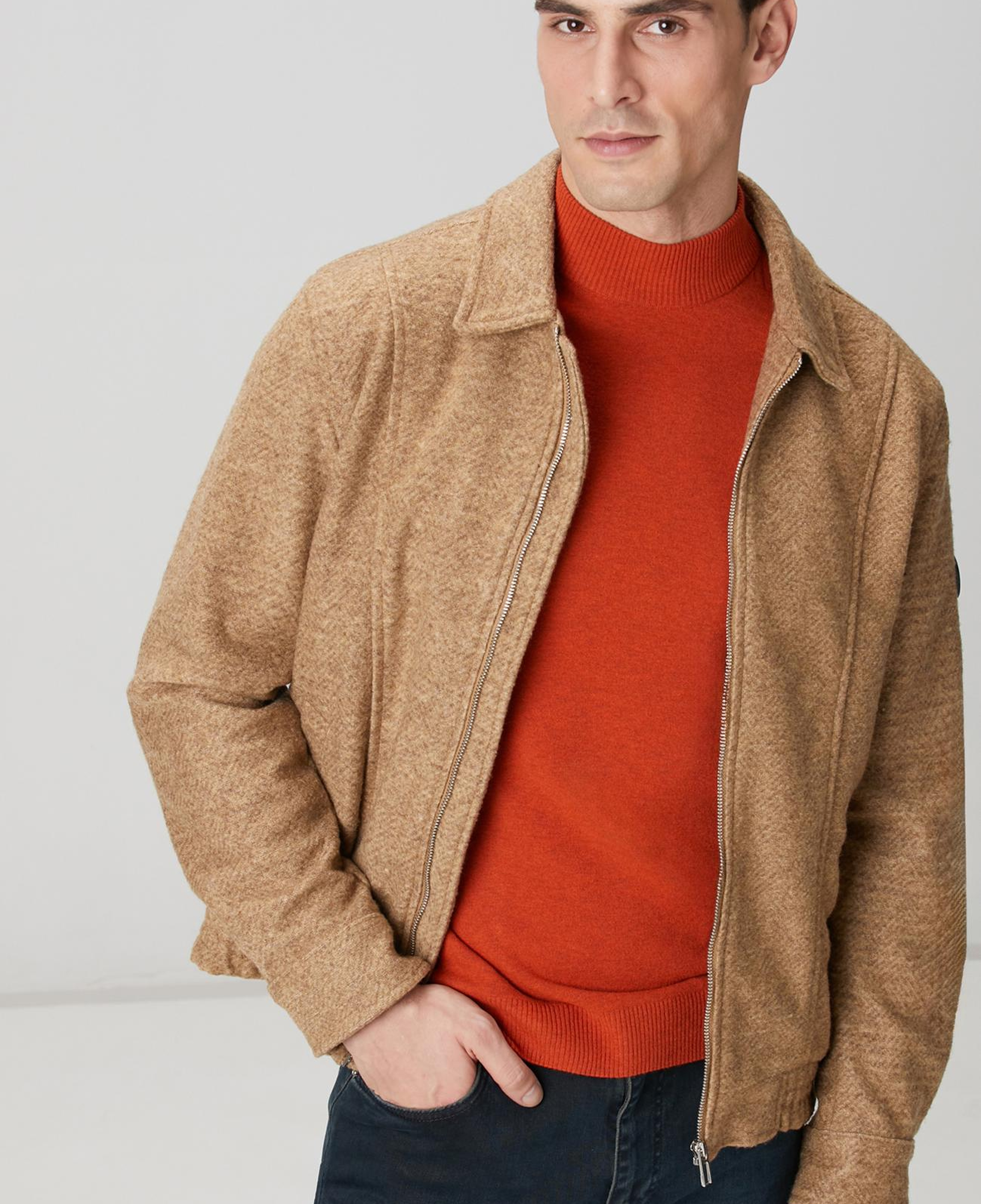 Network Erkek Camel Diyagonal Desenli Pilot Mont