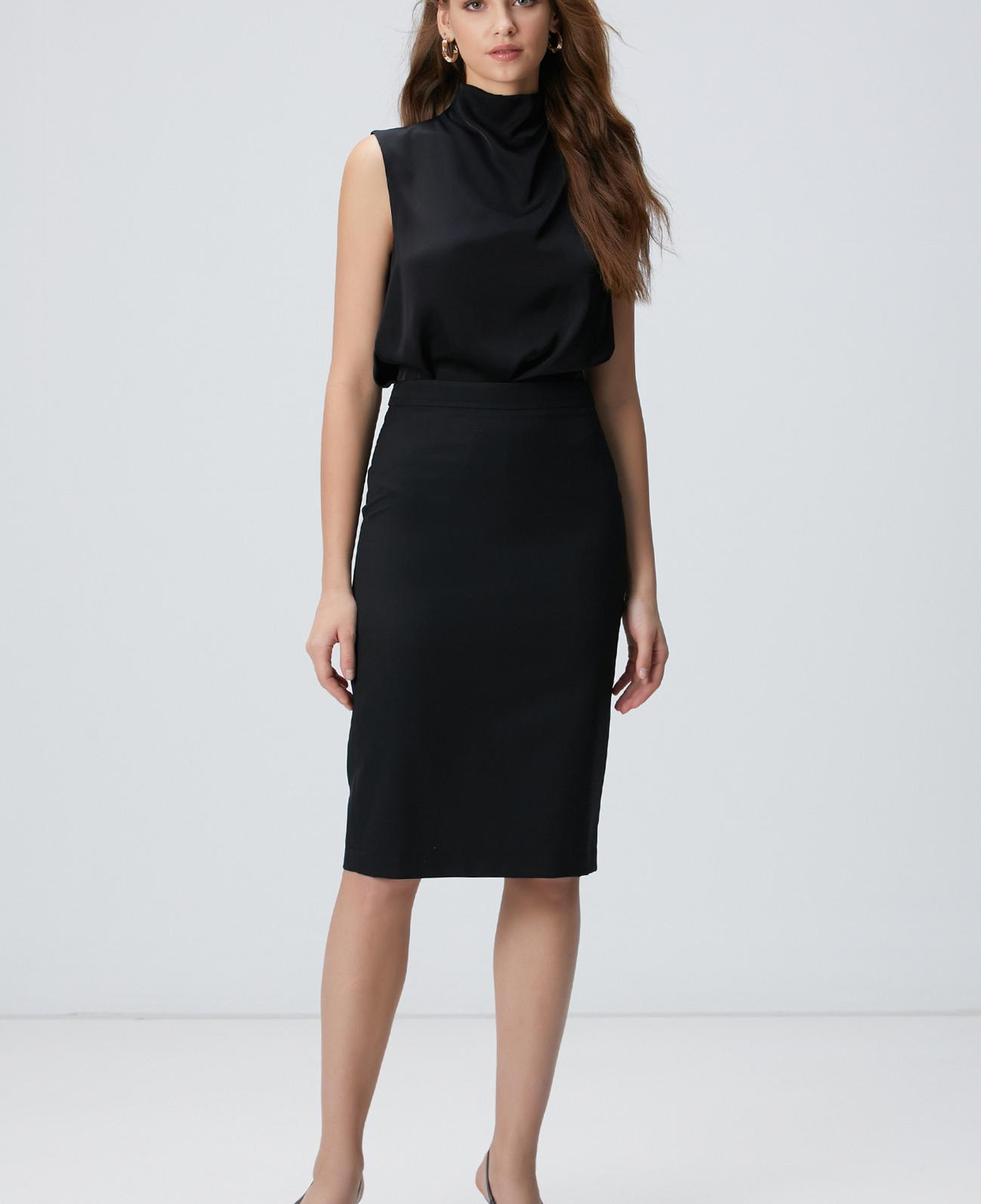 Network Kadın Siyah Yün Karışımlı Midi Kalem Etek