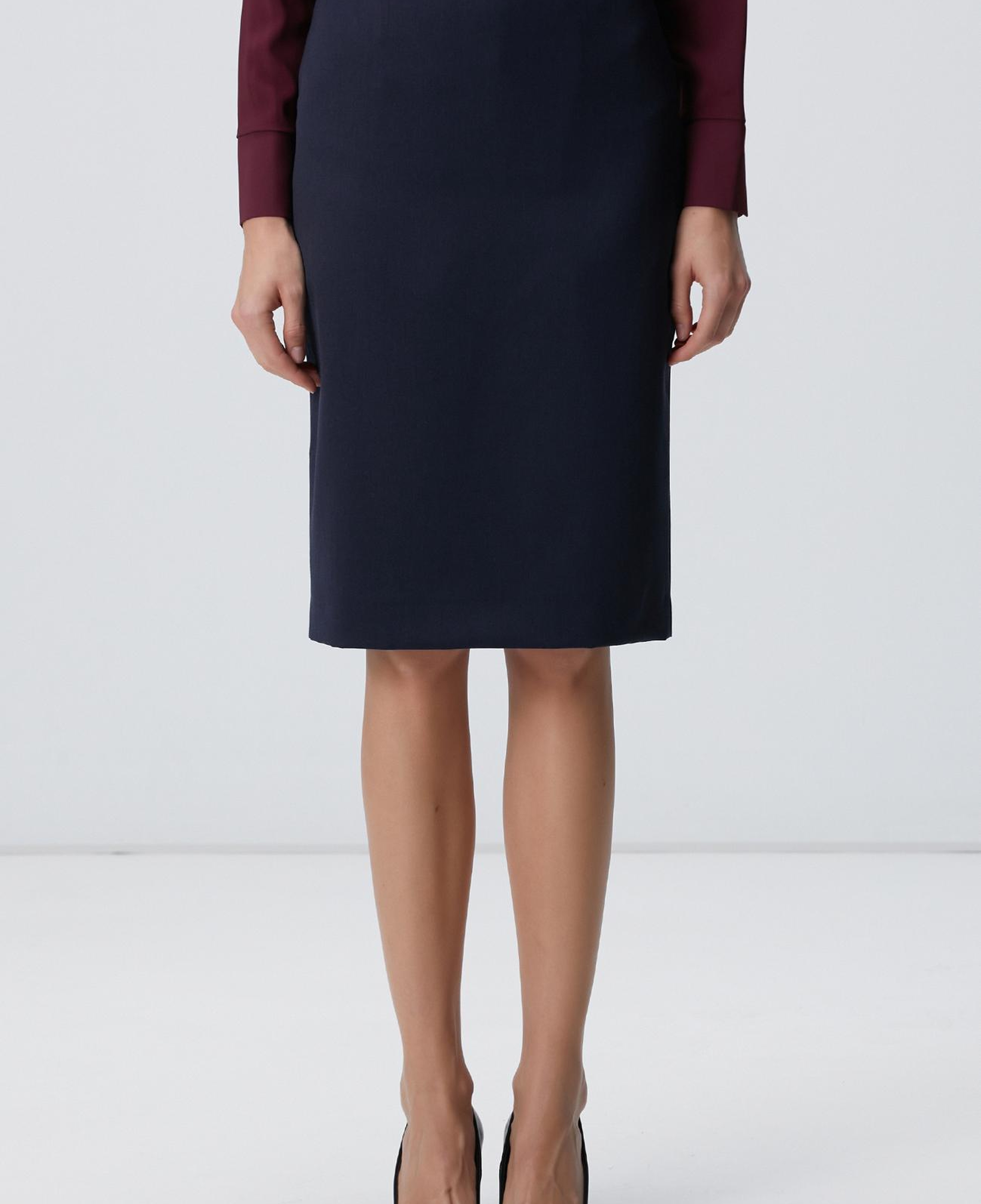 Network Kadın Lacivert Yün Karışımlı Midi Kalem Etek