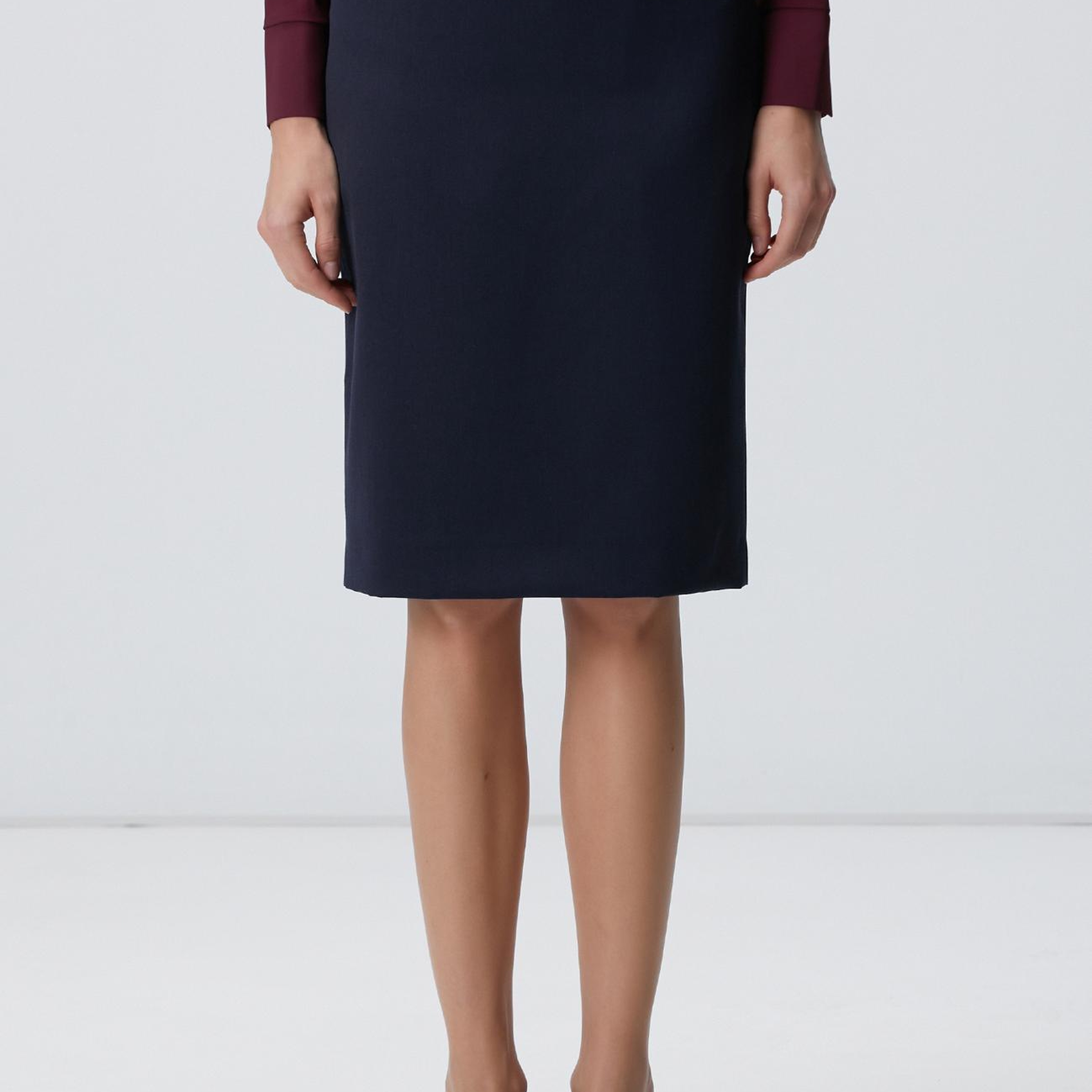 Network Kadın Lacivert Yün Karışımlı Midi Kalem Etek