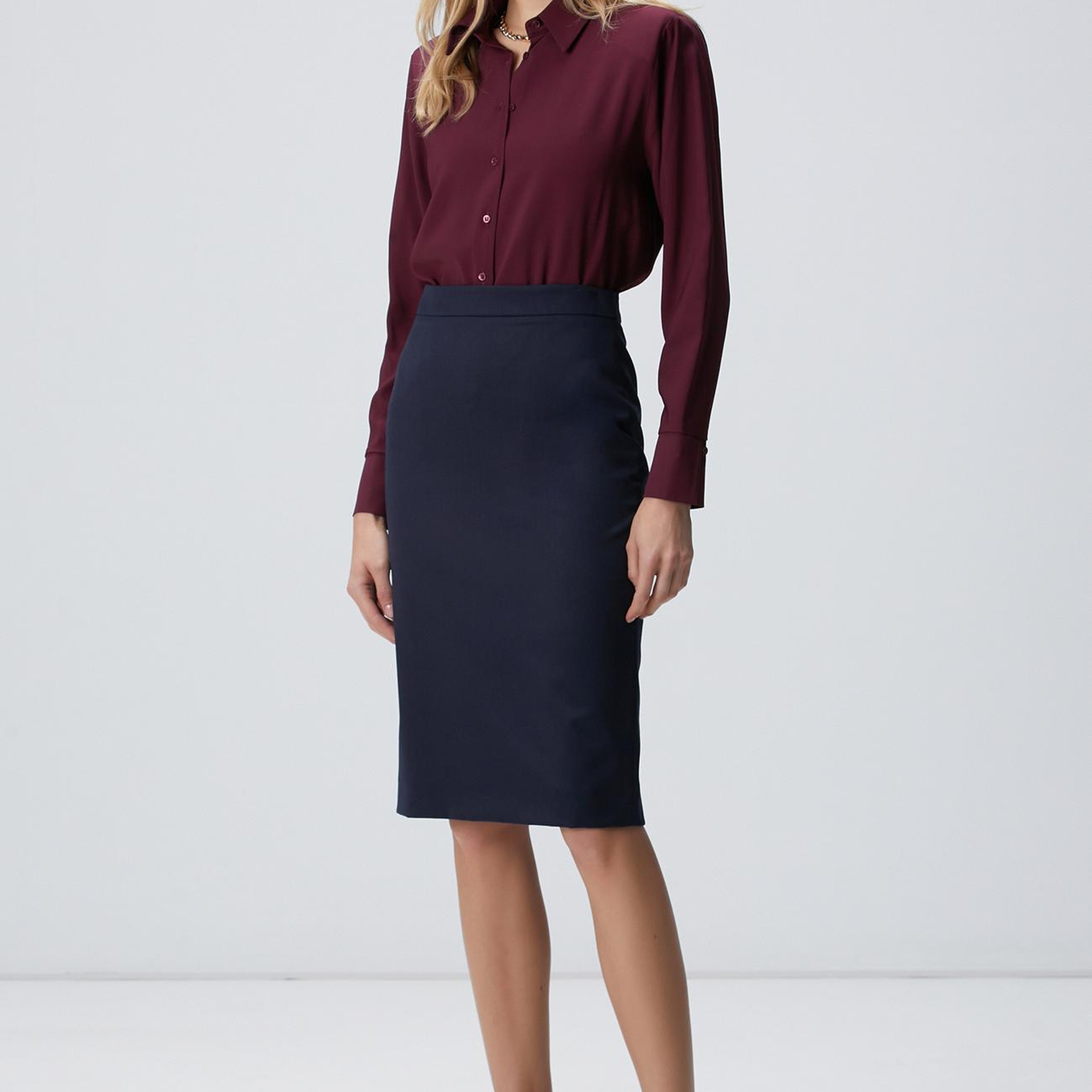 Network Kadın Lacivert Yün Karışımlı Midi Kalem Etek