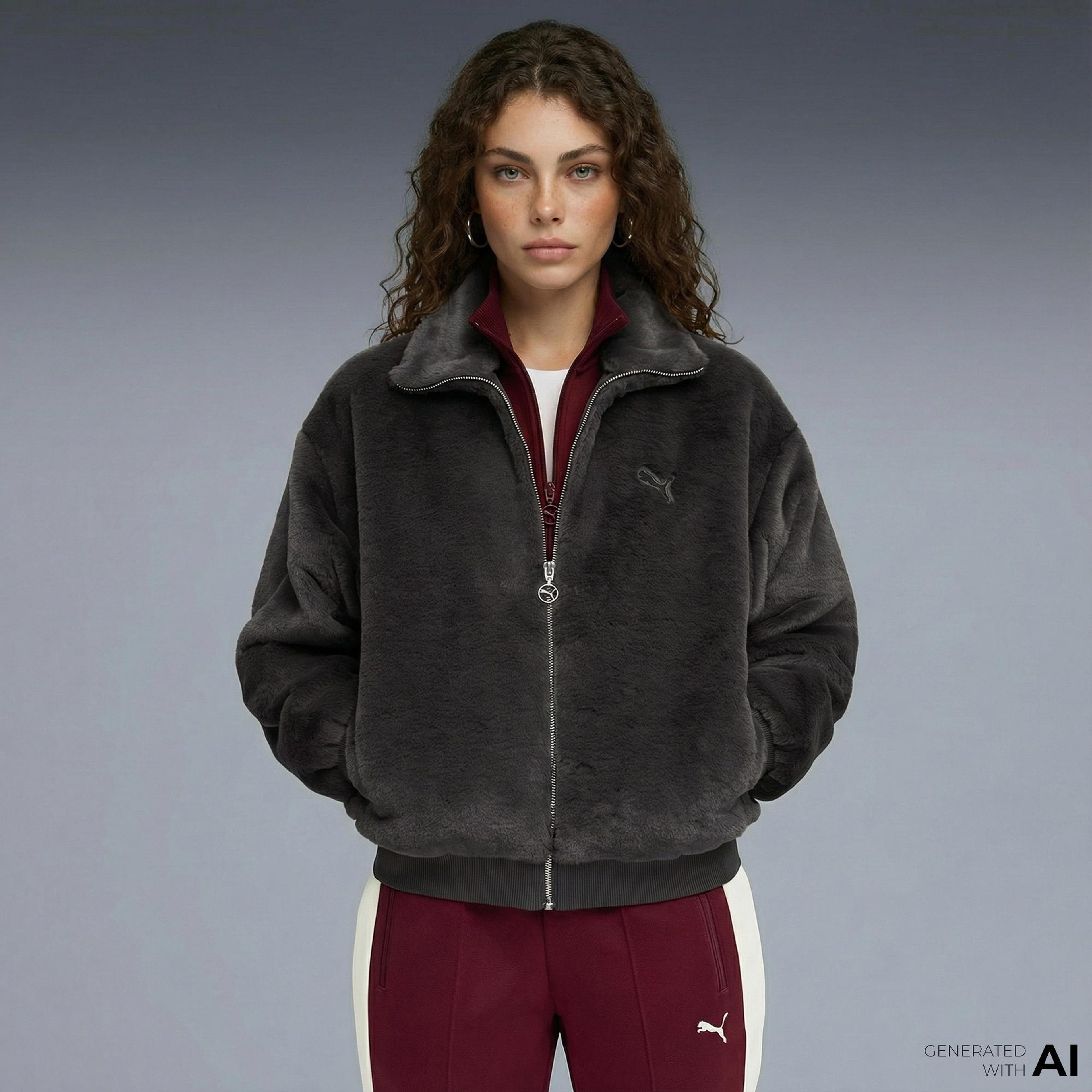 Puma Soft Fleece Kadın Koyu Gri Ceket