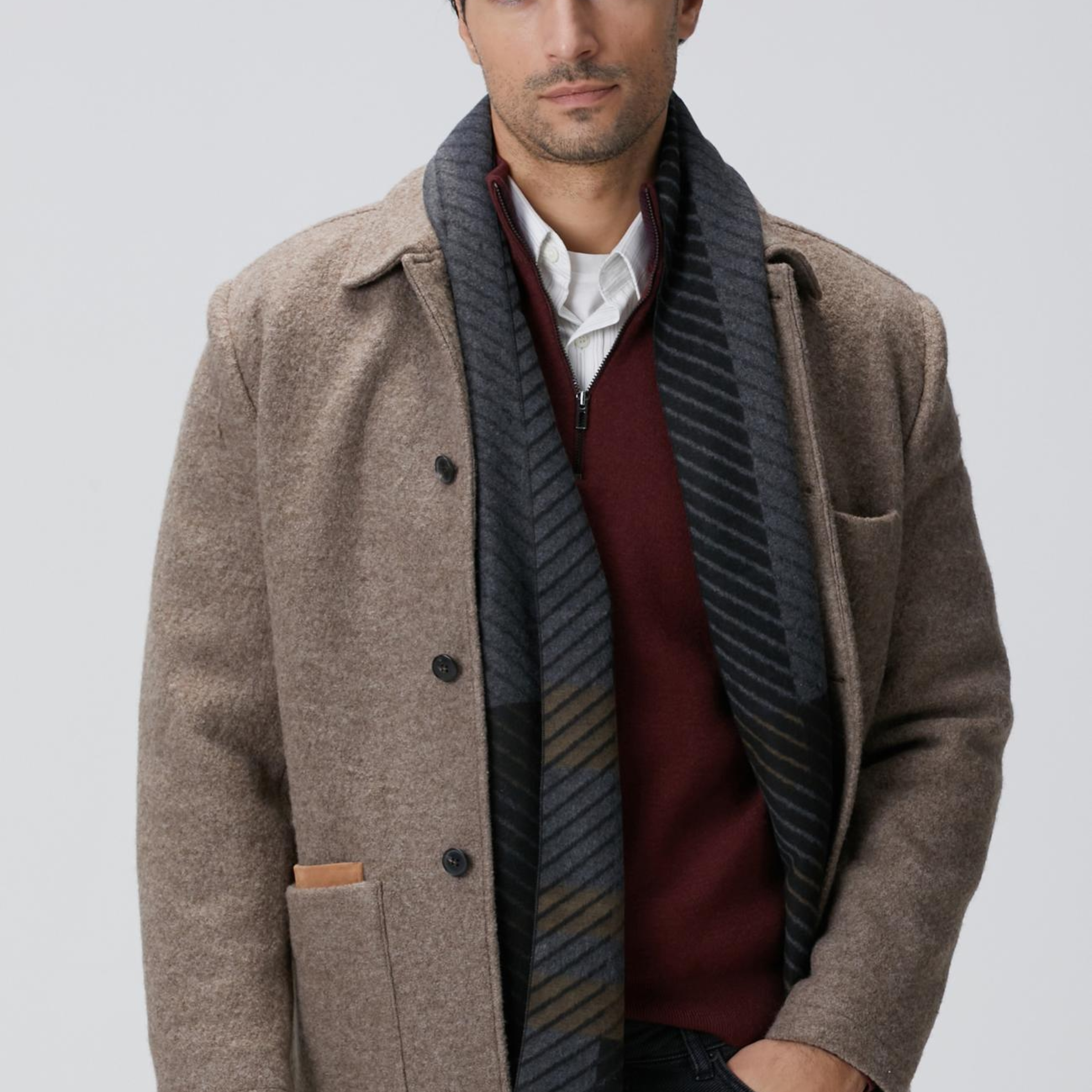 Network Erkek Bej Melanj Yün Ceket