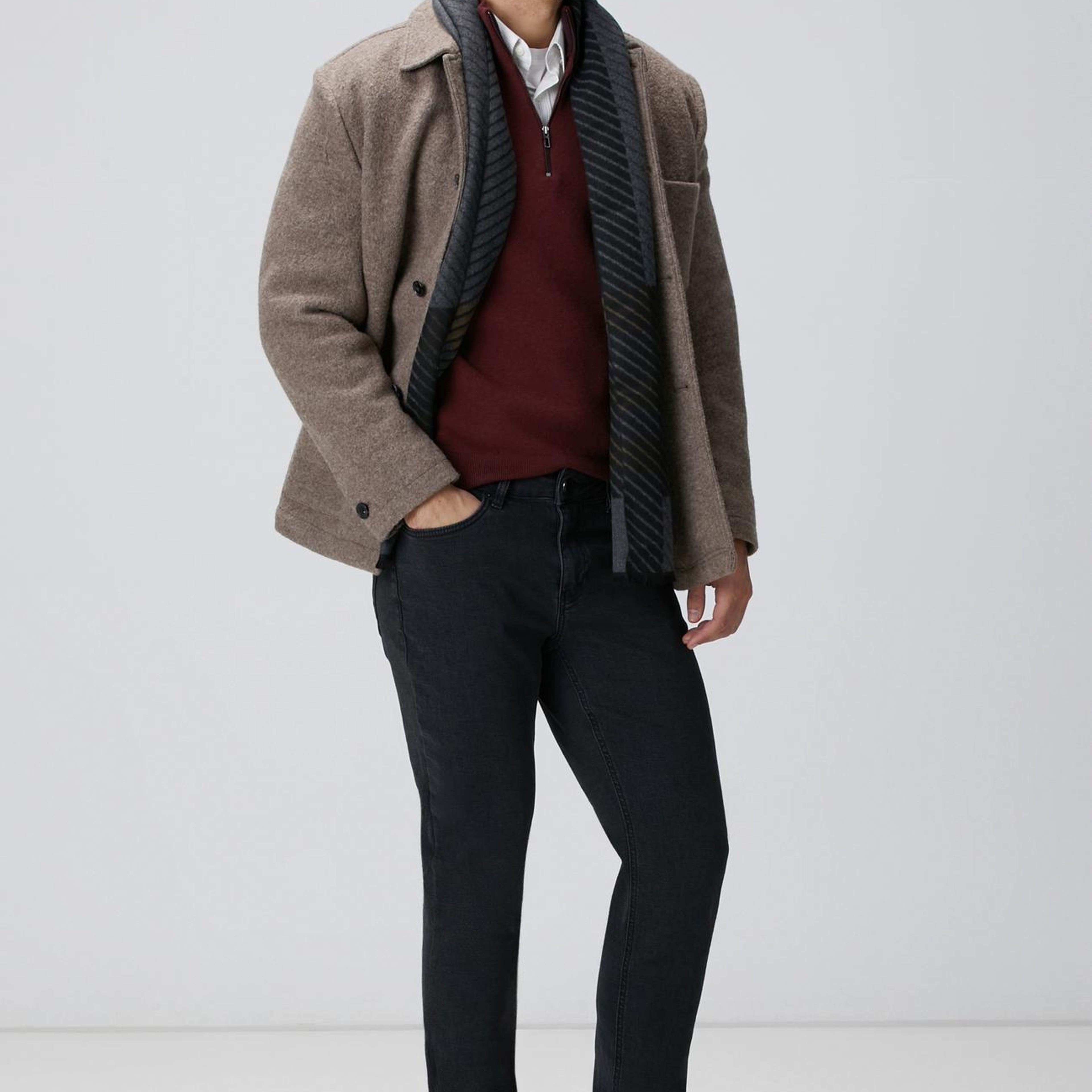 Network Erkek Bej Melanj Yün Ceket