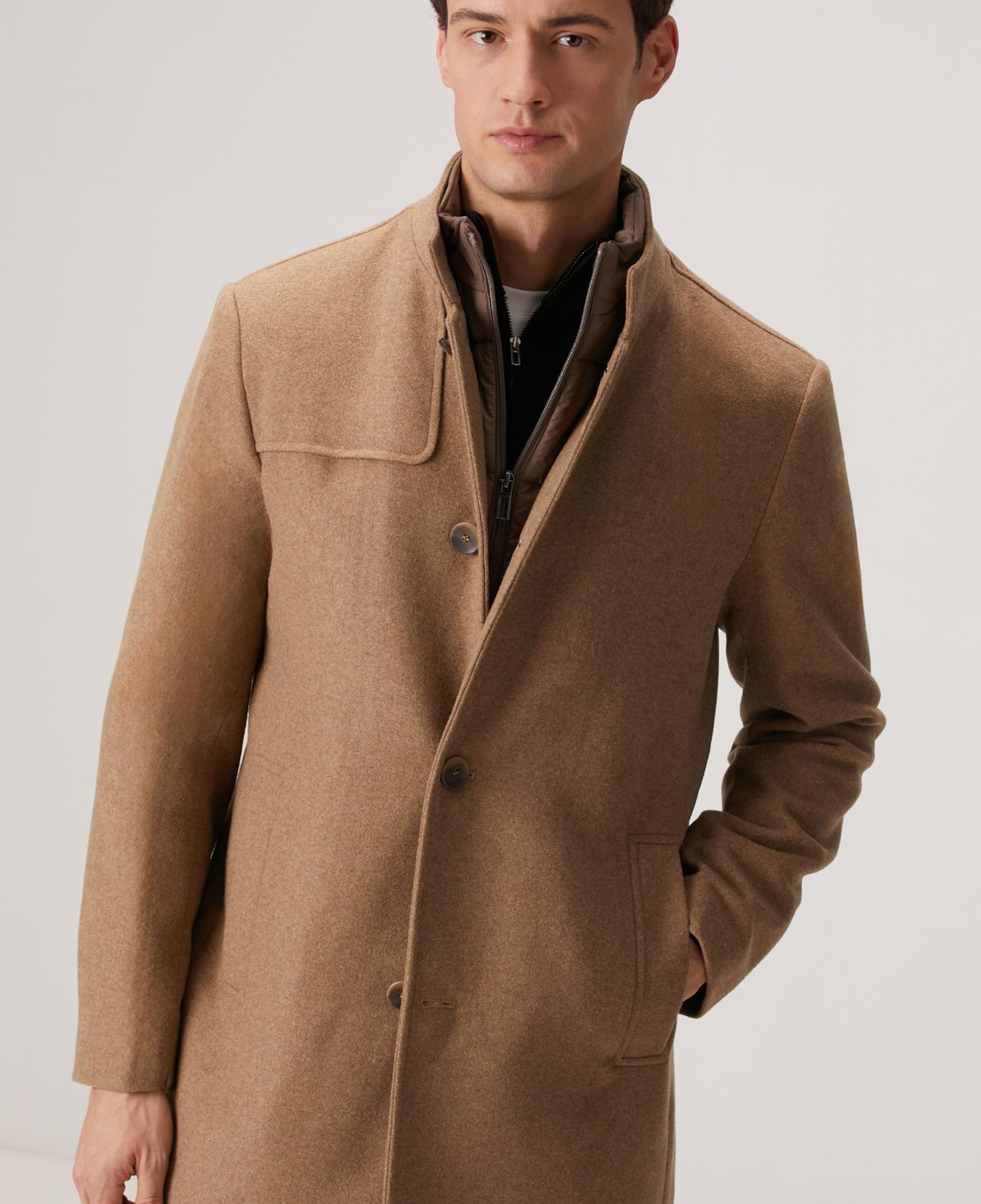 Network Erkek Vizon Dik Yaka Mostralı Palto