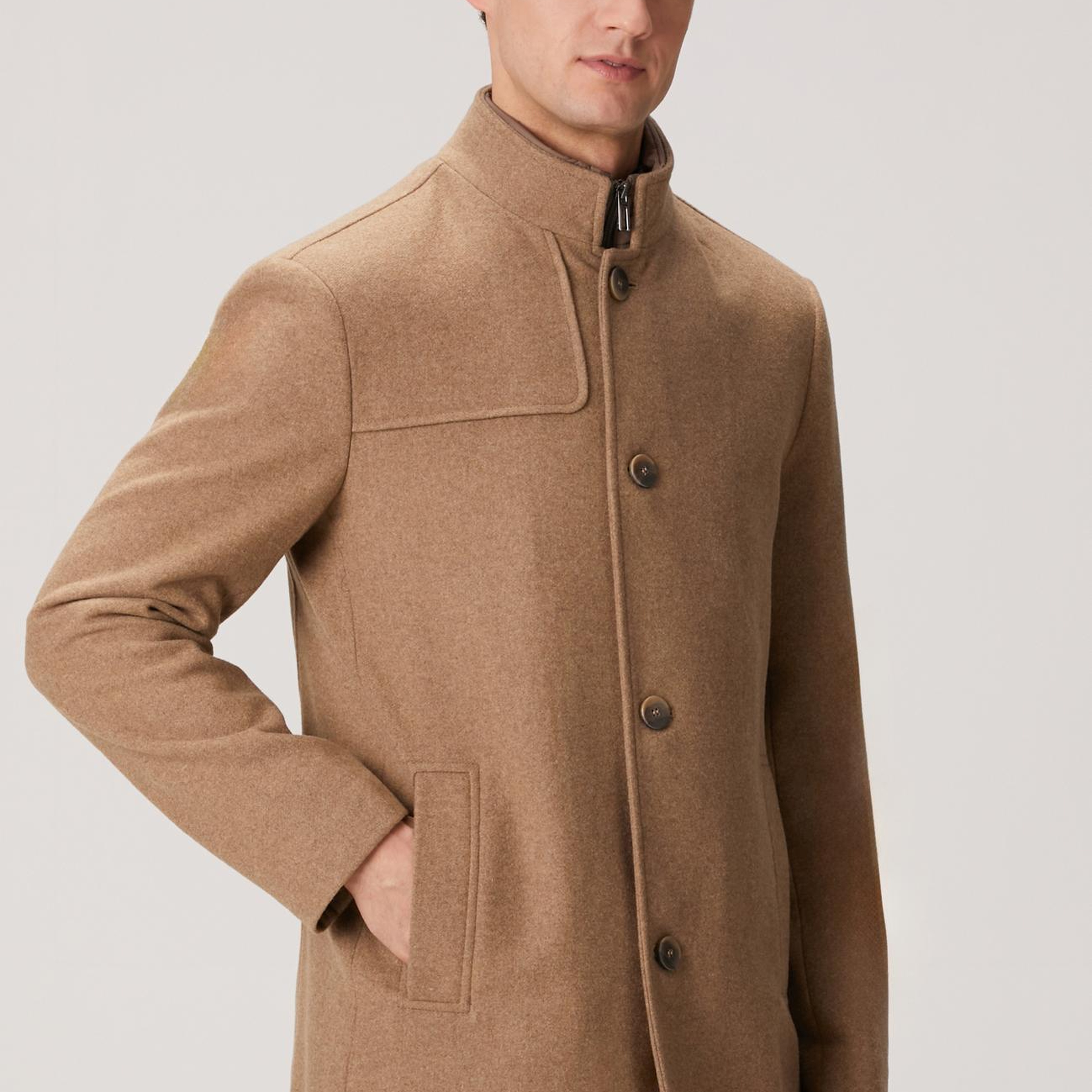 Network Erkek Vizon Dik Yaka Mostralı Palto