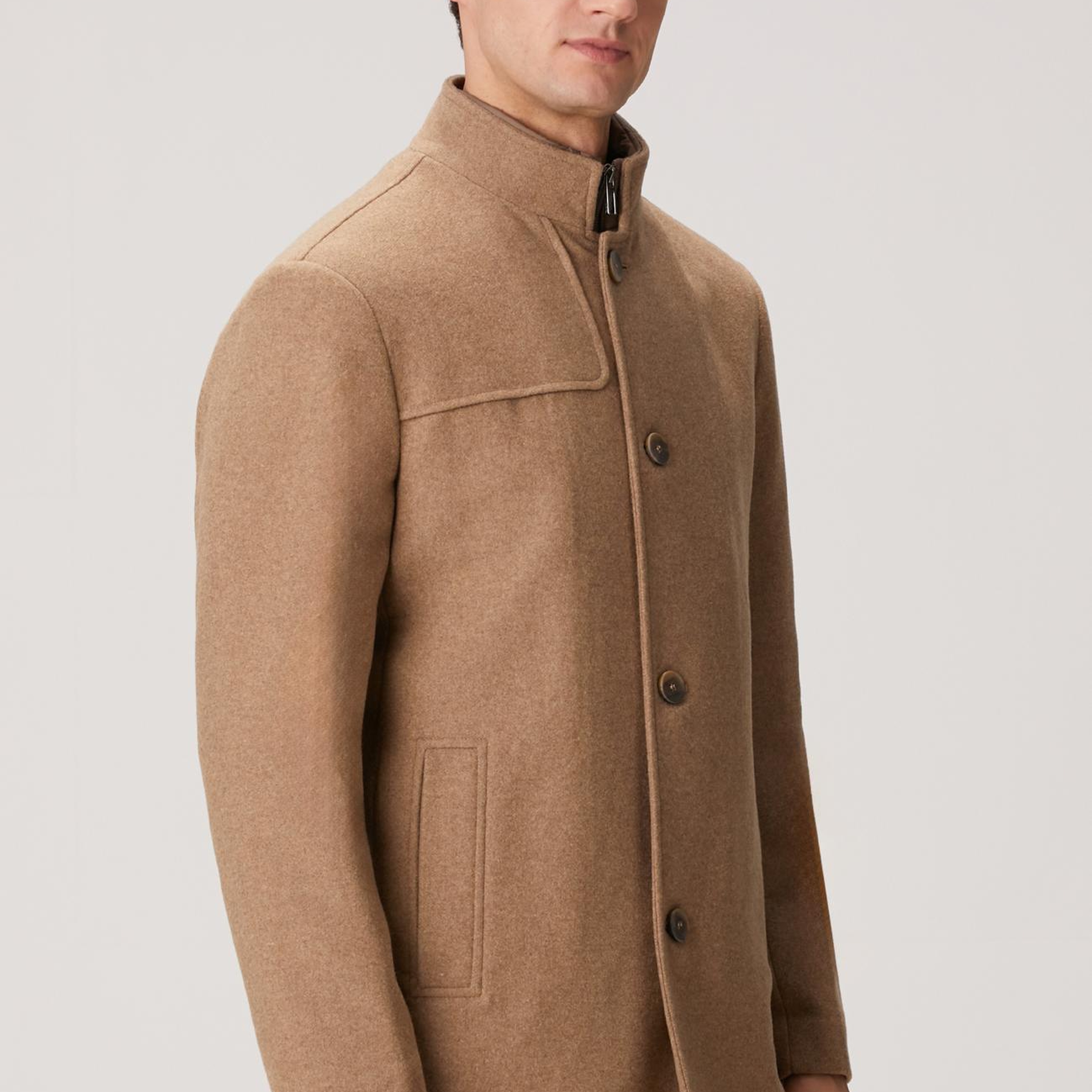 Network Erkek Vizon Dik Yaka Mostralı Palto