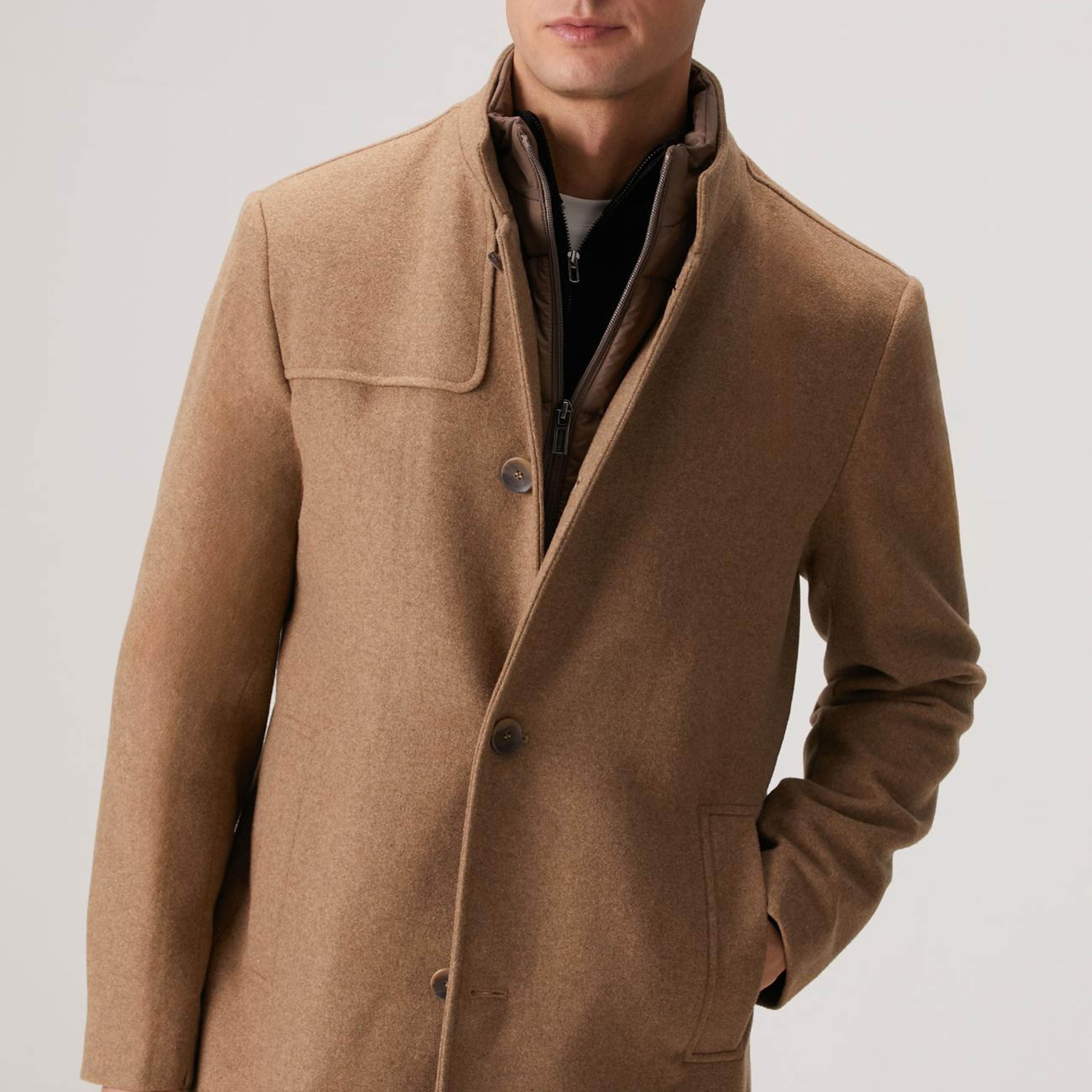 Network Erkek Vizon Dik Yaka Mostralı Palto