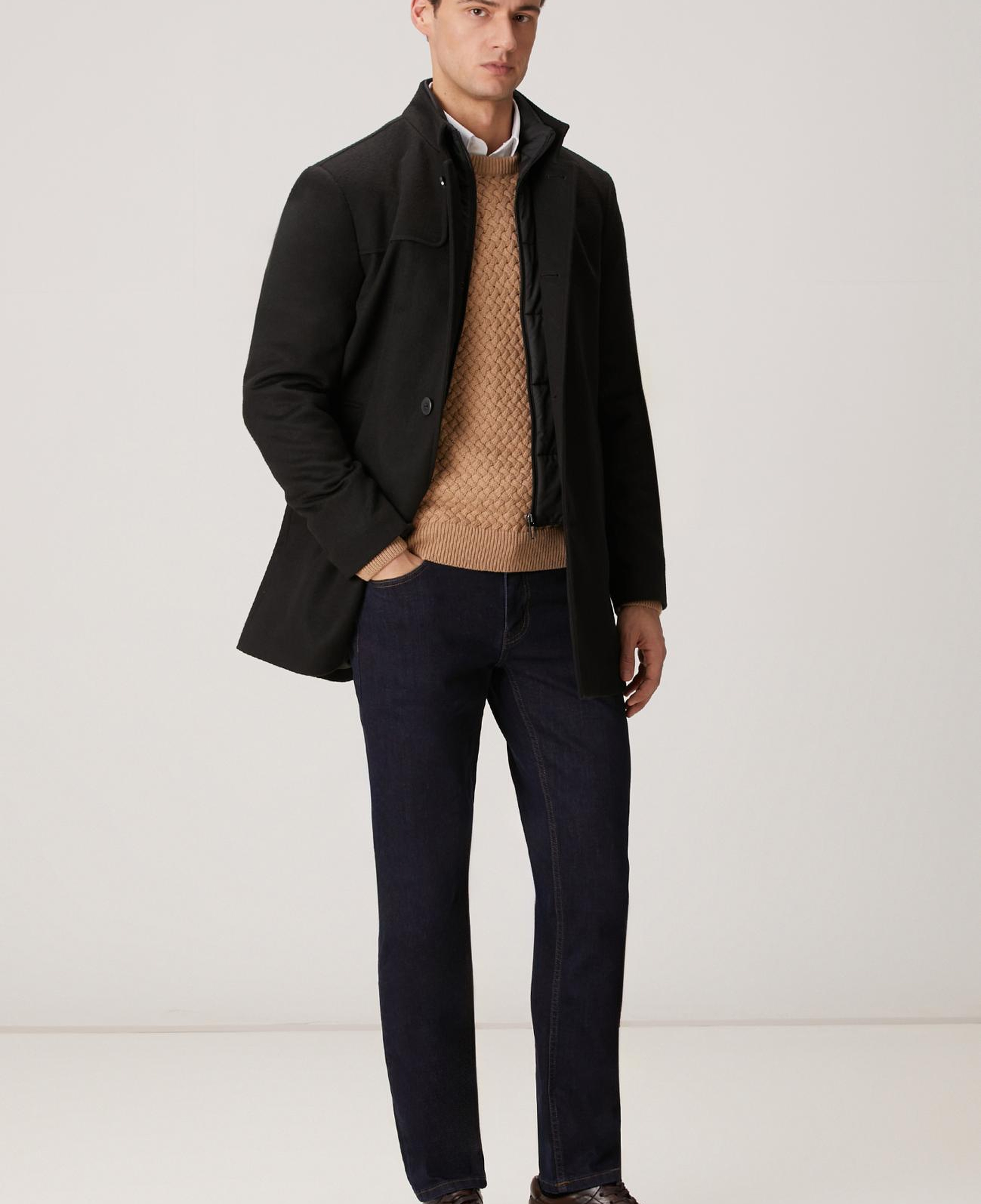 Network Erkek Siyah Dik Yaka Mostralı Palto