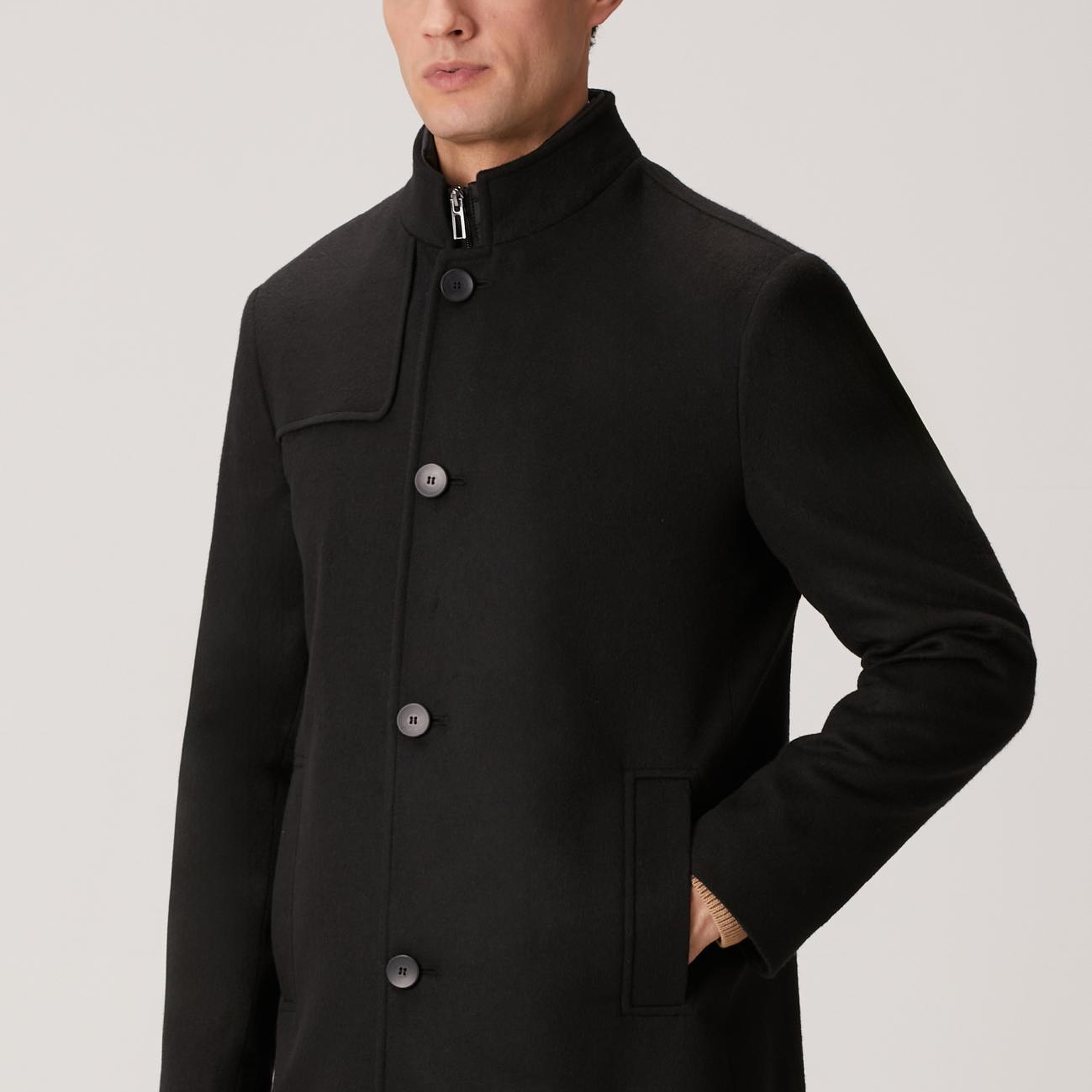 Network Erkek Siyah Dik Yaka Mostralı Palto