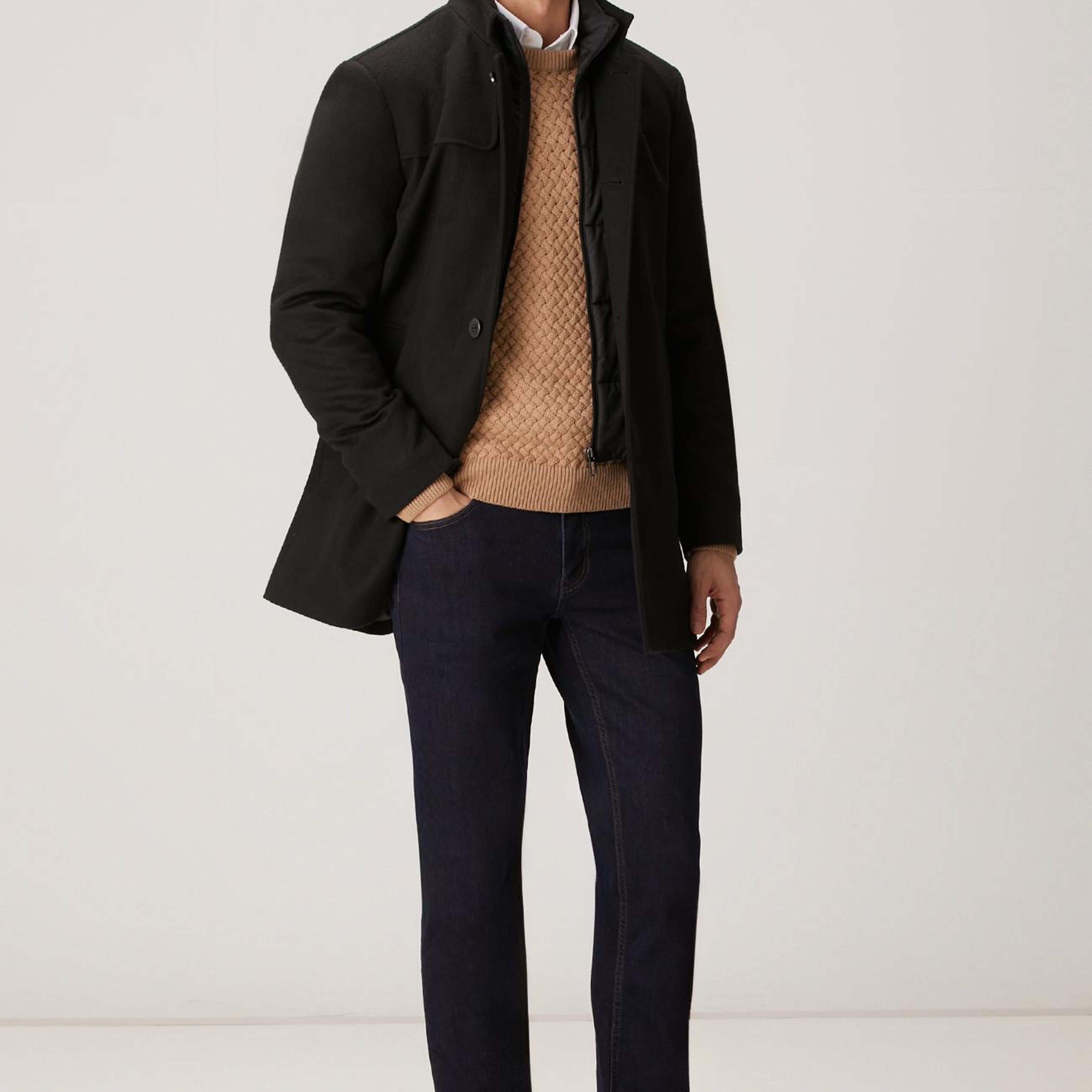 Network Erkek Siyah Dik Yaka Mostralı Palto